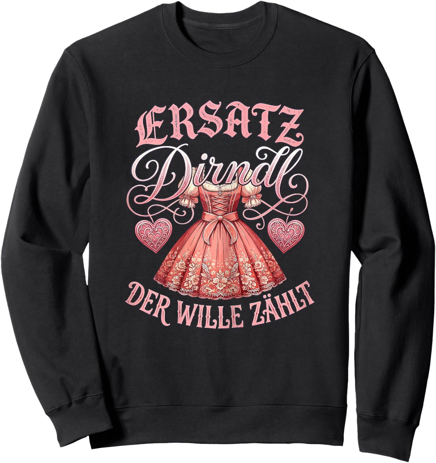 Ersatz Dirndl Shirt Damen Trachtenshirt Oberteil Trachten Sweatshirt - Sweatshirt | Black