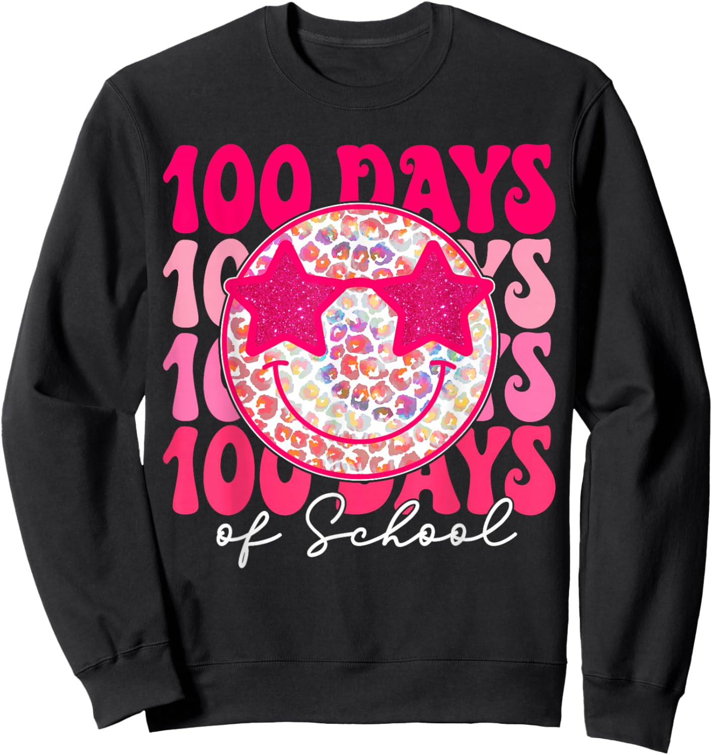 Retro Smile Face Pink Groovy Happy 100 Days of School Girls Sweatshirt - Sweatshirt | Black