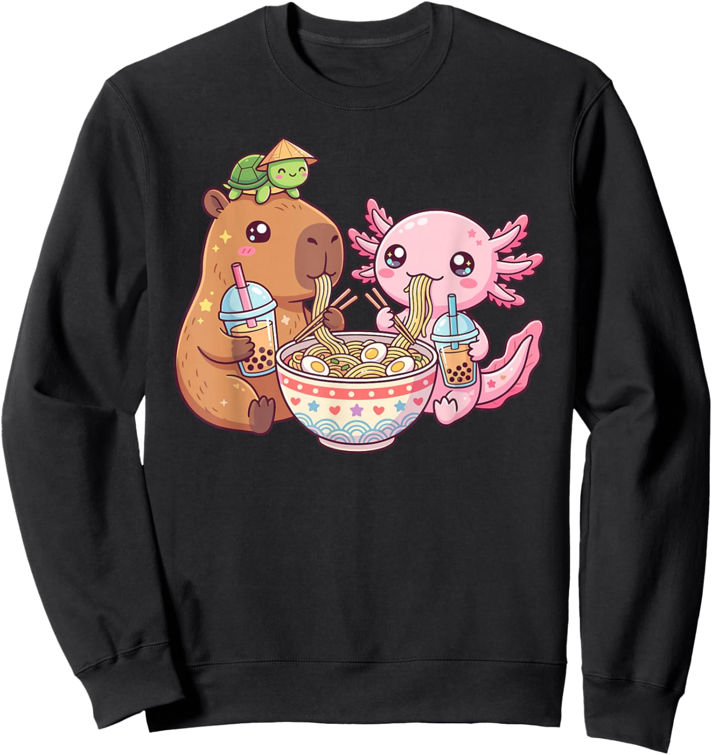 Cute Capybara Axolotl Ramen Turtle Bubble Tea Kids Sweatshirt - Sweatshirt | Black