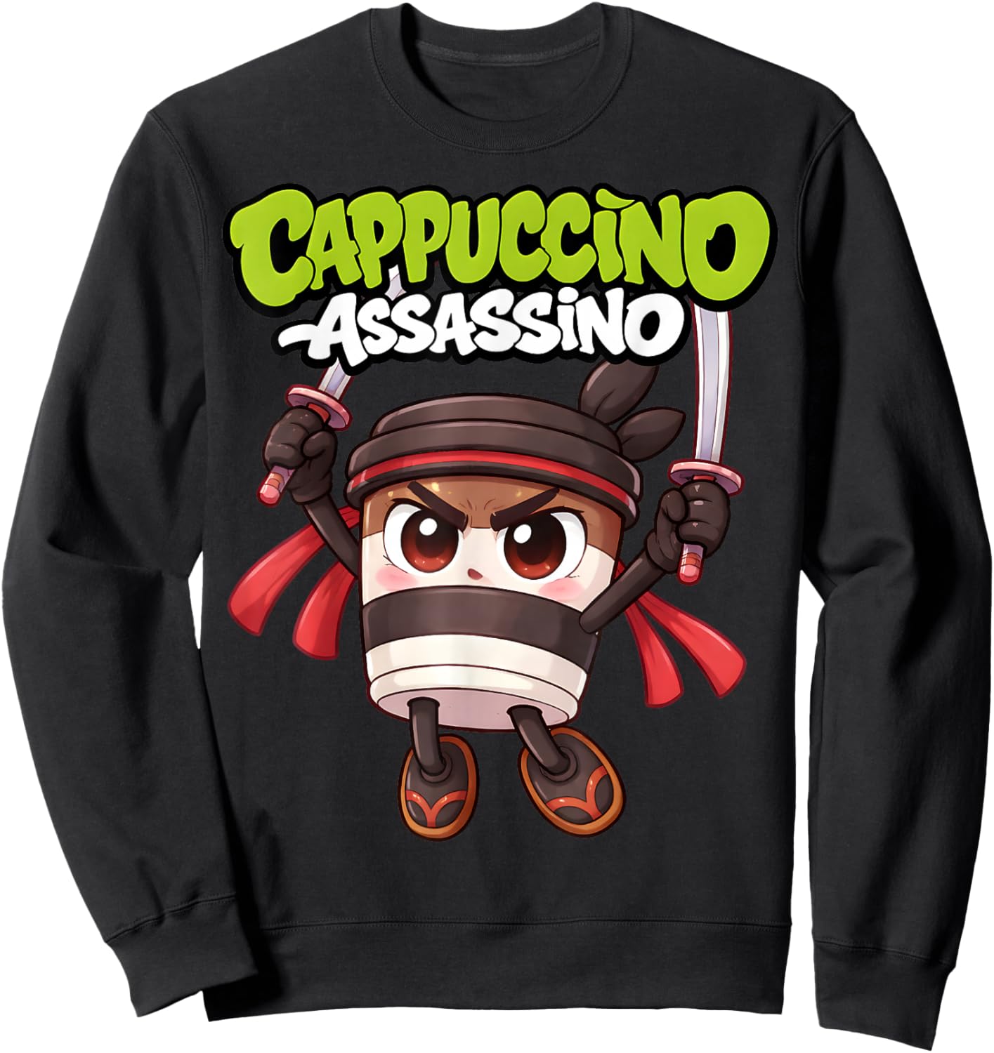 Cappuccino Assassino Cute Italian Brainrot Meme Kids Boys Sweatshirt - Sweatshirt | Black