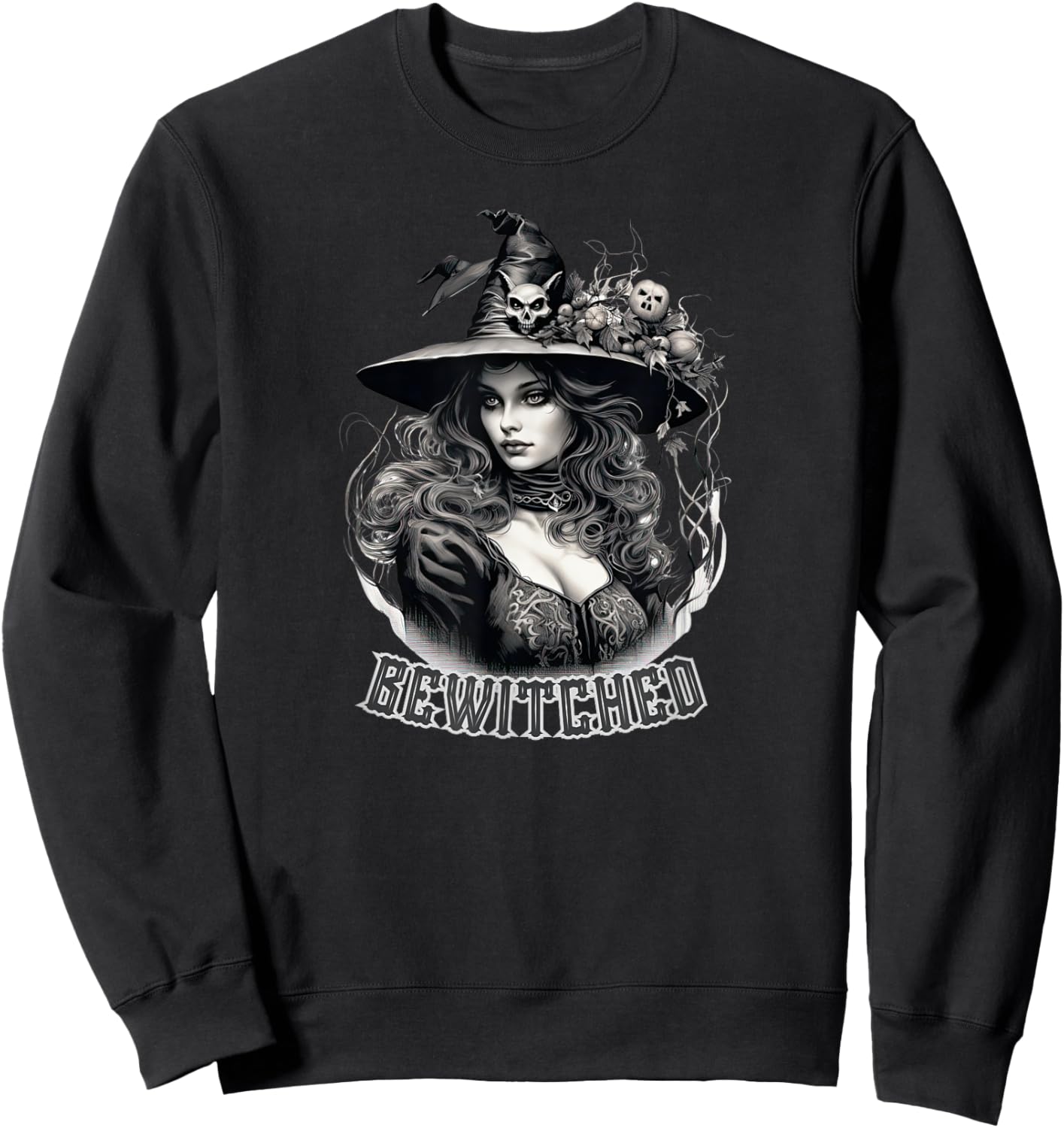 Bewitched Spooky Cute Witches Funny Retro Halloween Costume Sweatshirt - Sweatshirt | Black