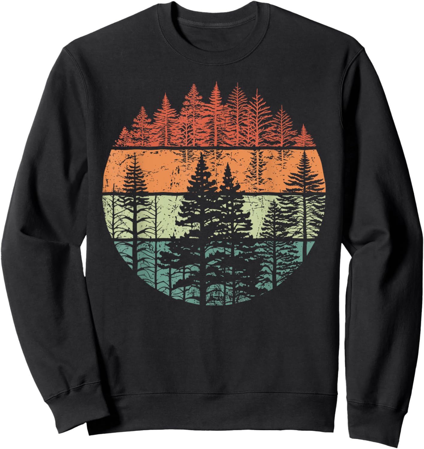 Retro Forest Trees Outdoors Nature Women Men Vintage Graphic Sweatshirt - Sweatshirt | Black