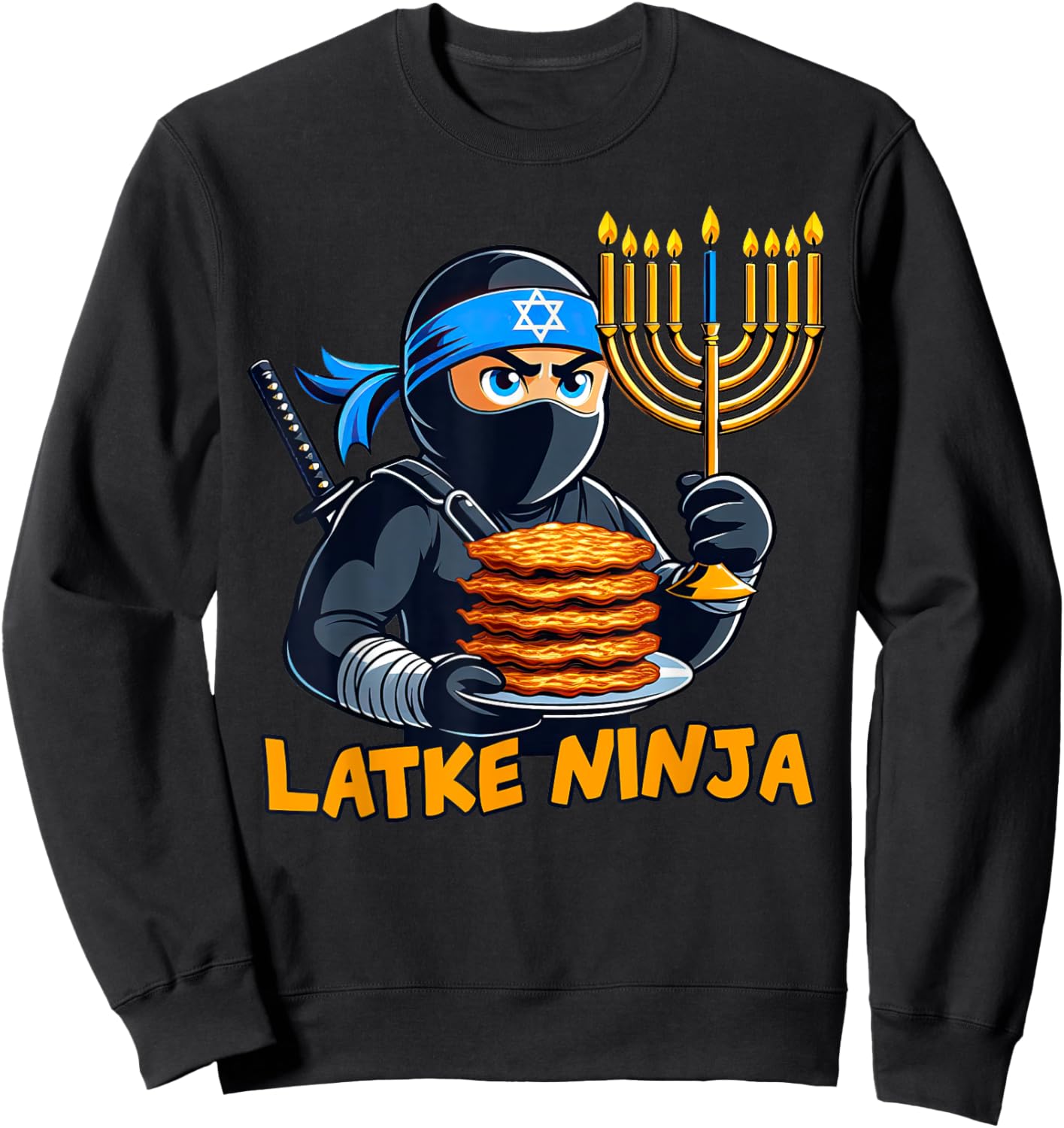 Latke Ninja Chanukah Hanukkah Food Jewish Sweatshirt - Sweatshirt | Black