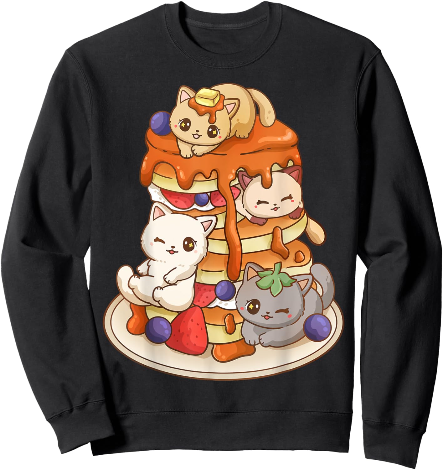 Cat Pancake Stack Kawaii Anime Cat Funny Sweatshirt - Sweatshirt | Black