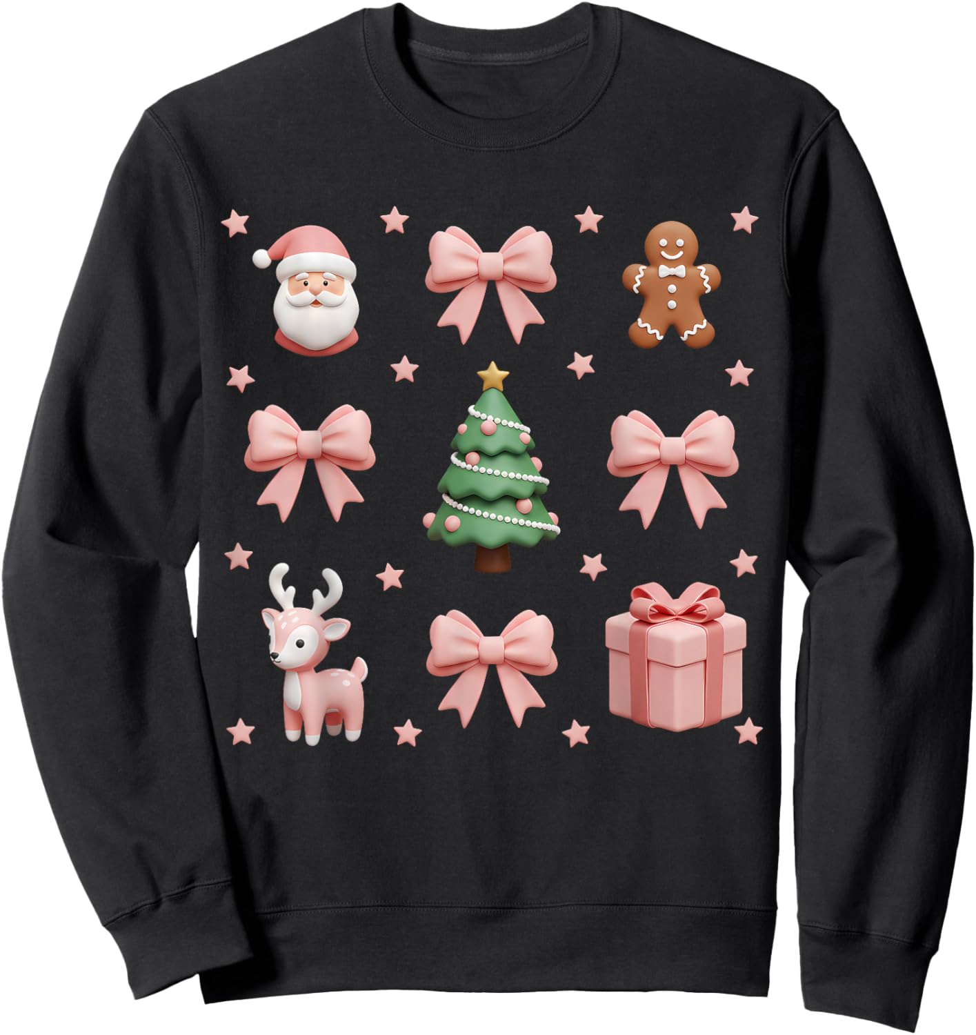 Coquette Bow Christmas Tree Santa Kawaii Women Girls Kids Sweatshirt - Sweatshirt | Black