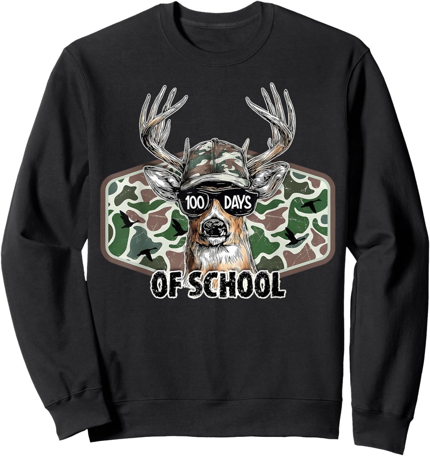 100 Days of School Deer Hunting Camo Boy Men Hunter Sweatshirt - Sweatshirt | Black