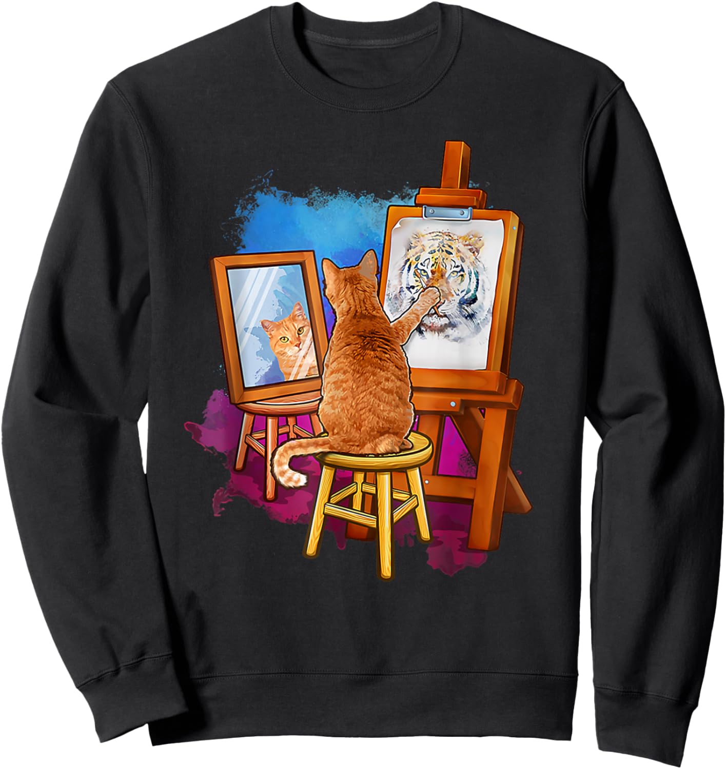 Cat paints self-portrait as a tiger Sweatshirt - Sweatshirt | Black
