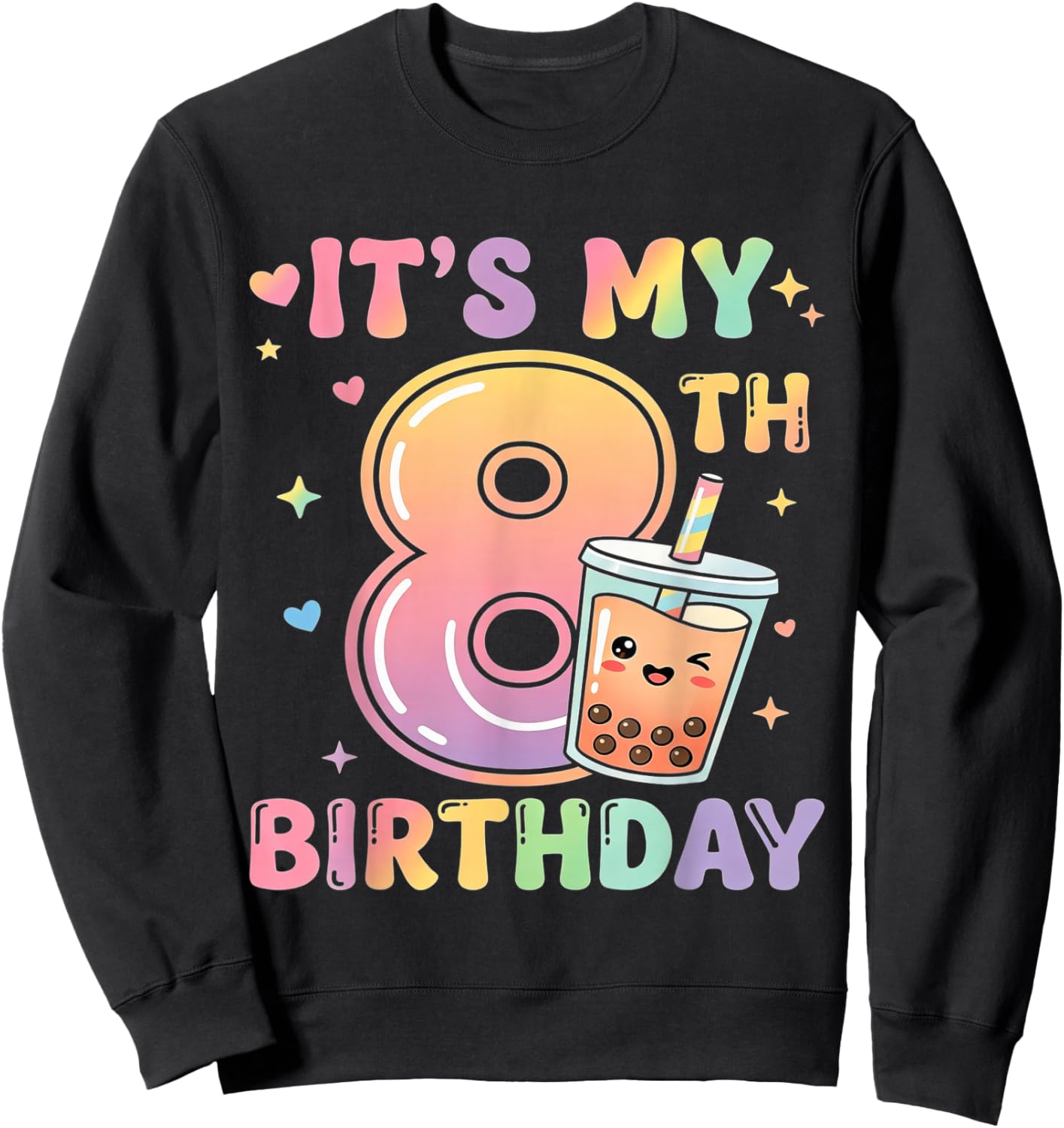 It's My 8th Birthday Cute Bubble Boba Tea 8 Year Old Girls Sweatshirt - Sweatshirt | Black