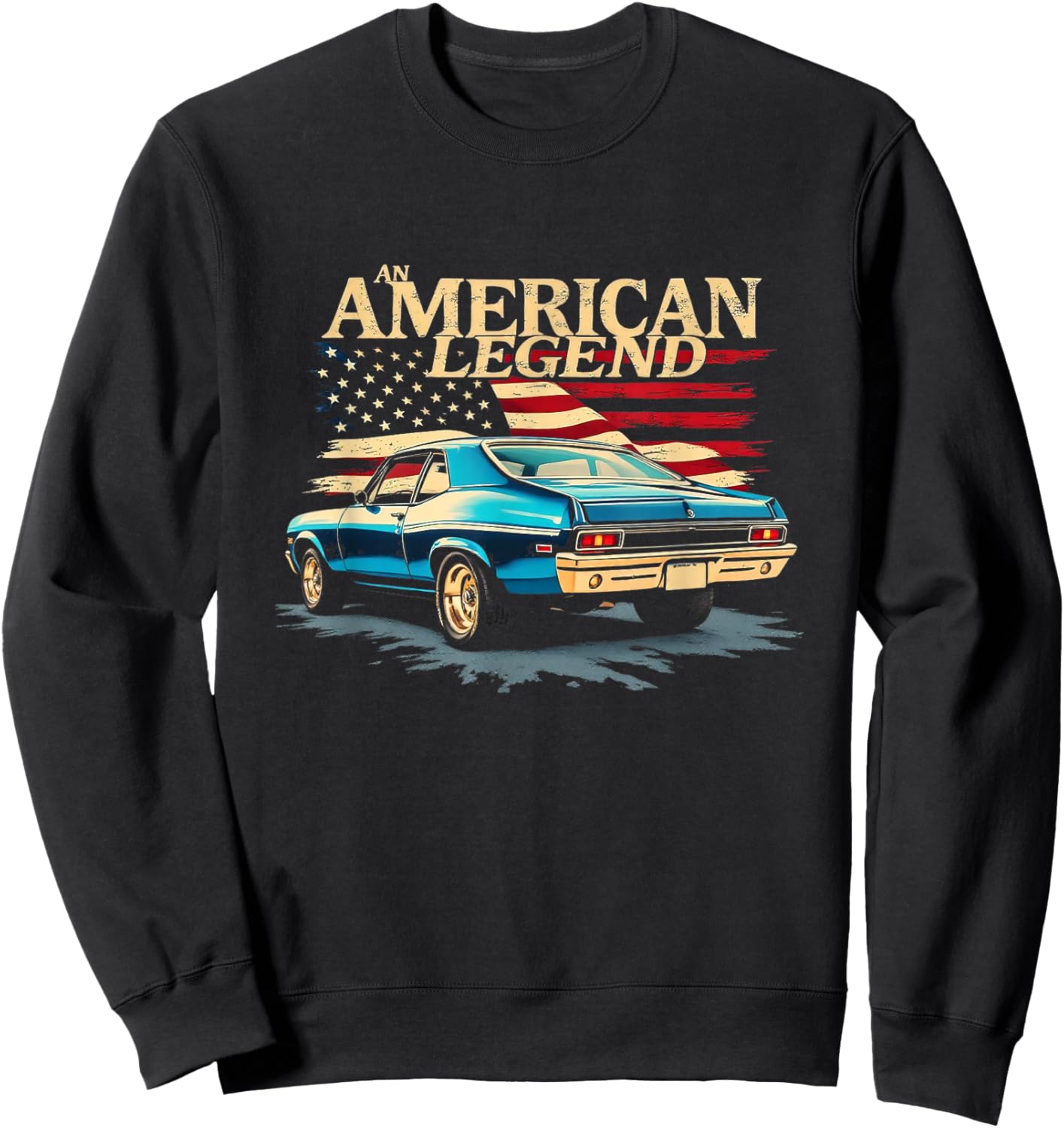 an American Legend 1970 70 Nova SS American Flag Muscle Car Sweatshirt - Sweatshirt | Black