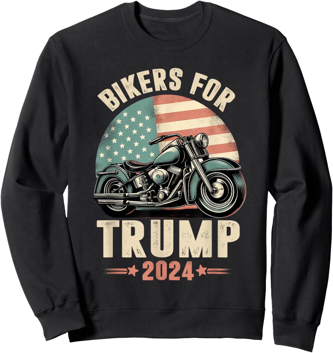Bikers For Trump 2024 Motorcycle US American Flag Patriotic Sweatshirt - Sweatshirt | Black