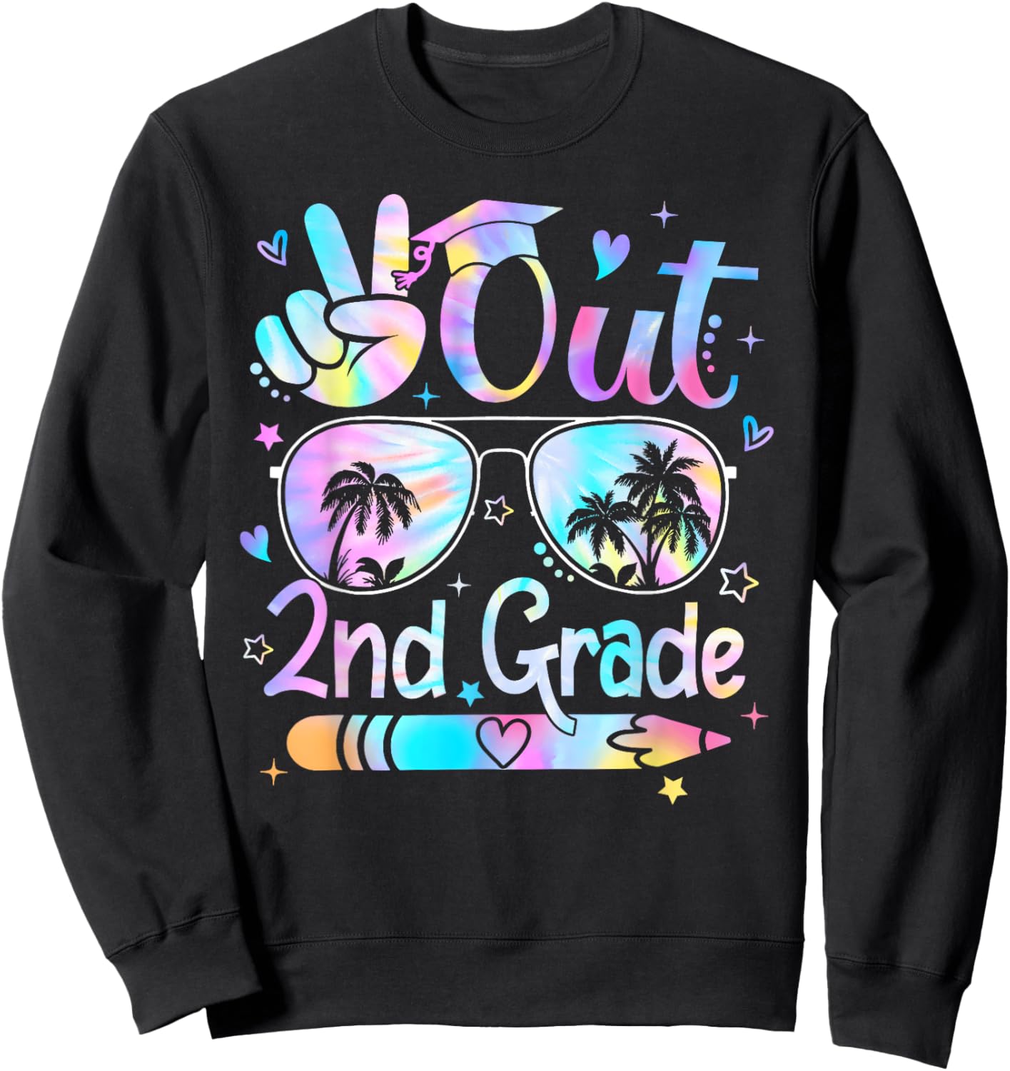 Peace Out Second Grade Cute Tie Dye Last Day Of 2nd Grade Sweatshirt - Sweatshirt | Black