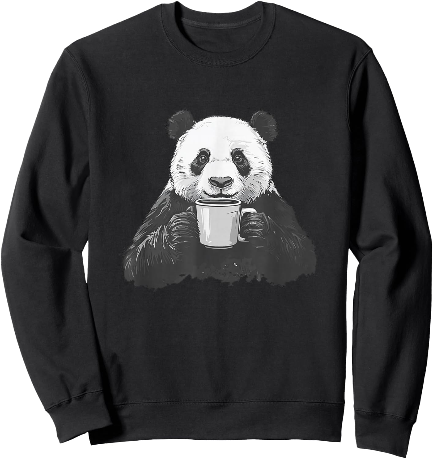 Panda Drinking Coffee Cute Panda Coffee Lover Sweatshirt - Sweatshirt | Black