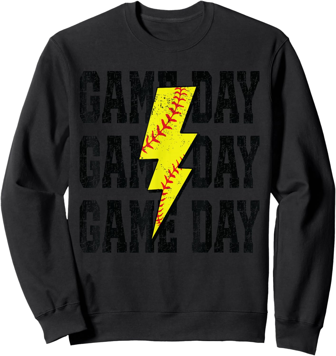 Softball Game Day Distressed Bolt Lightning Softball Sweatshirt - Sweatshirt | Black