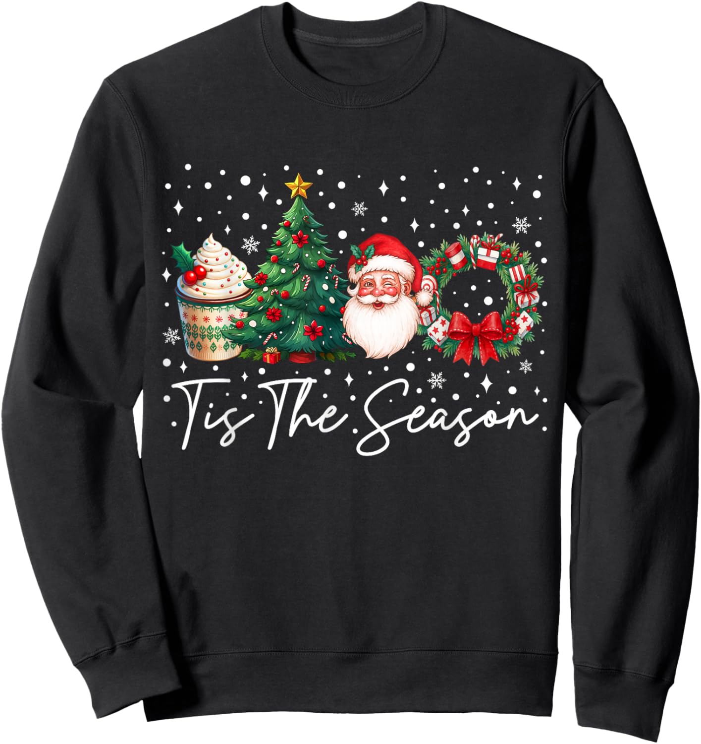 Tis The Season Santa Coffee Christmas Tree Matching Family Sweatshirt - Sweatshirt | Black