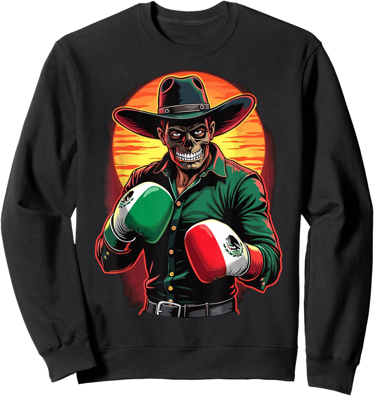 Mexican Cowboy Boxer Día de Muertos Boxing Sweatshirt - Sweatshirt | Black