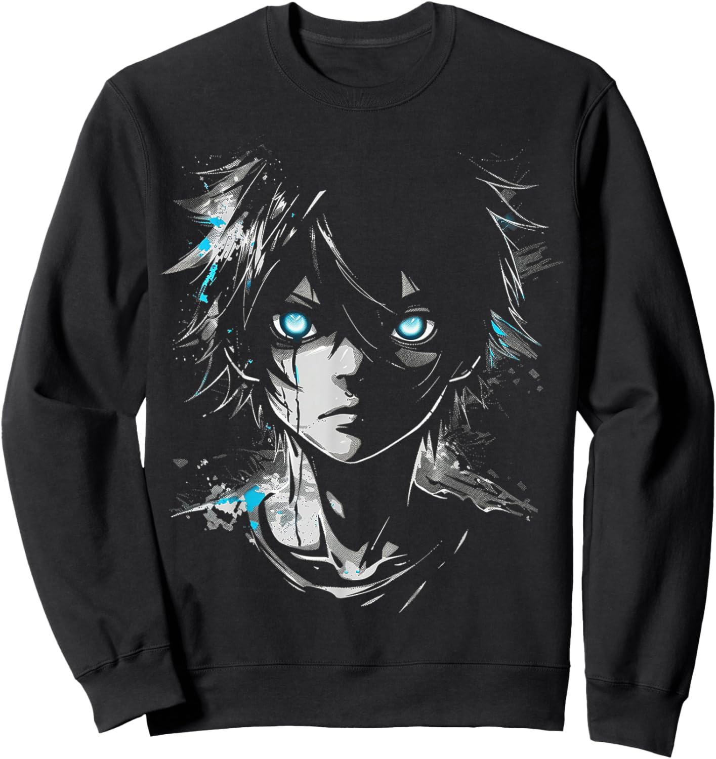Anime Manga Motif Blue-Eyes Illustration Anime Sweatshirt - Sweatshirt | Black