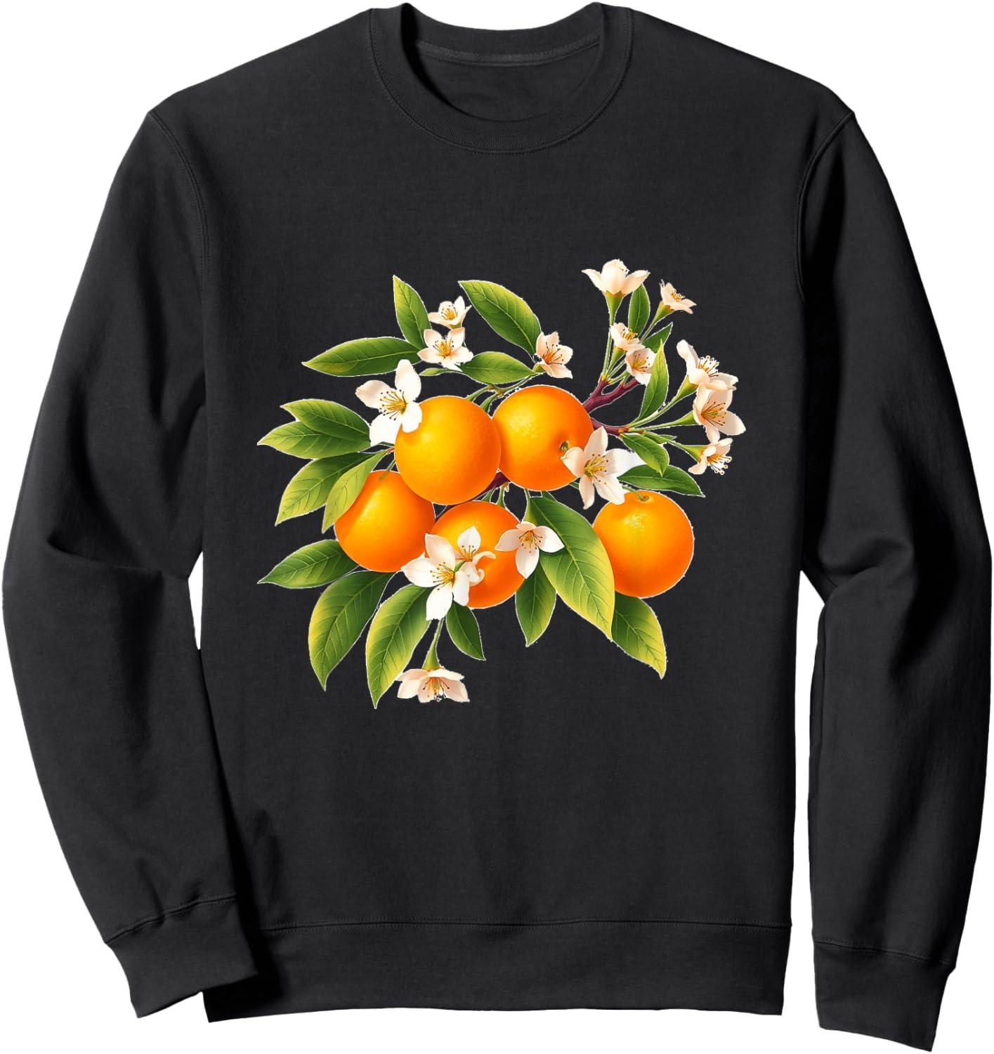 Elegant Orange Blossom Branch - Botanical Fruit Illustration Sweatshirt - Sweatshirt | Black