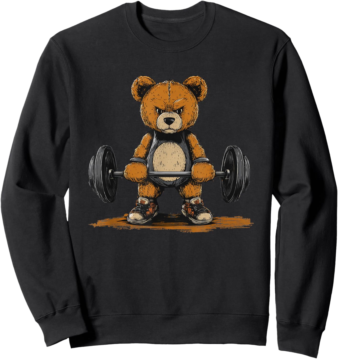 Cool Sporty Teddy Bear with Gym Weights for Deadlifting Fans Sweatshirt - Sweatshirt | Black
