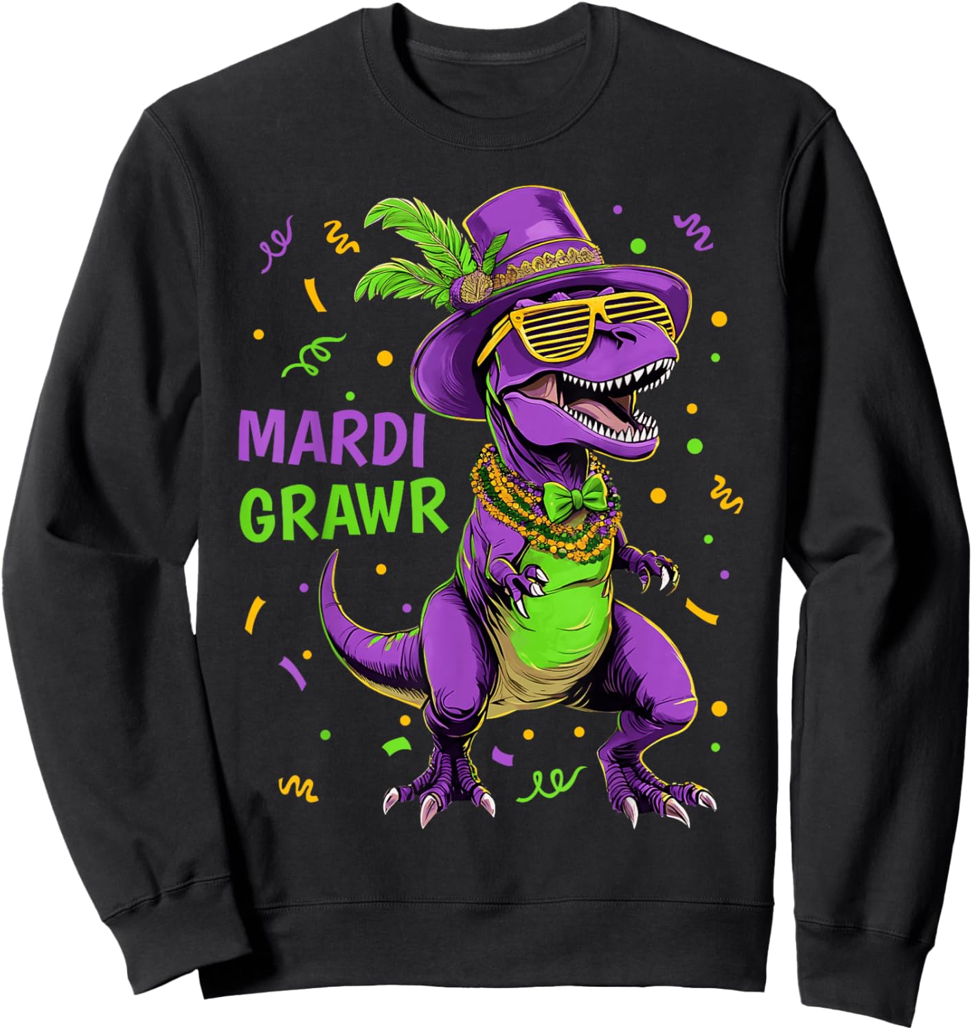 Mardi Grawr T-Rex Dino Costume Toddler Boys Kids Mardi Gras Sweatshirt - Sweatshirt | Black