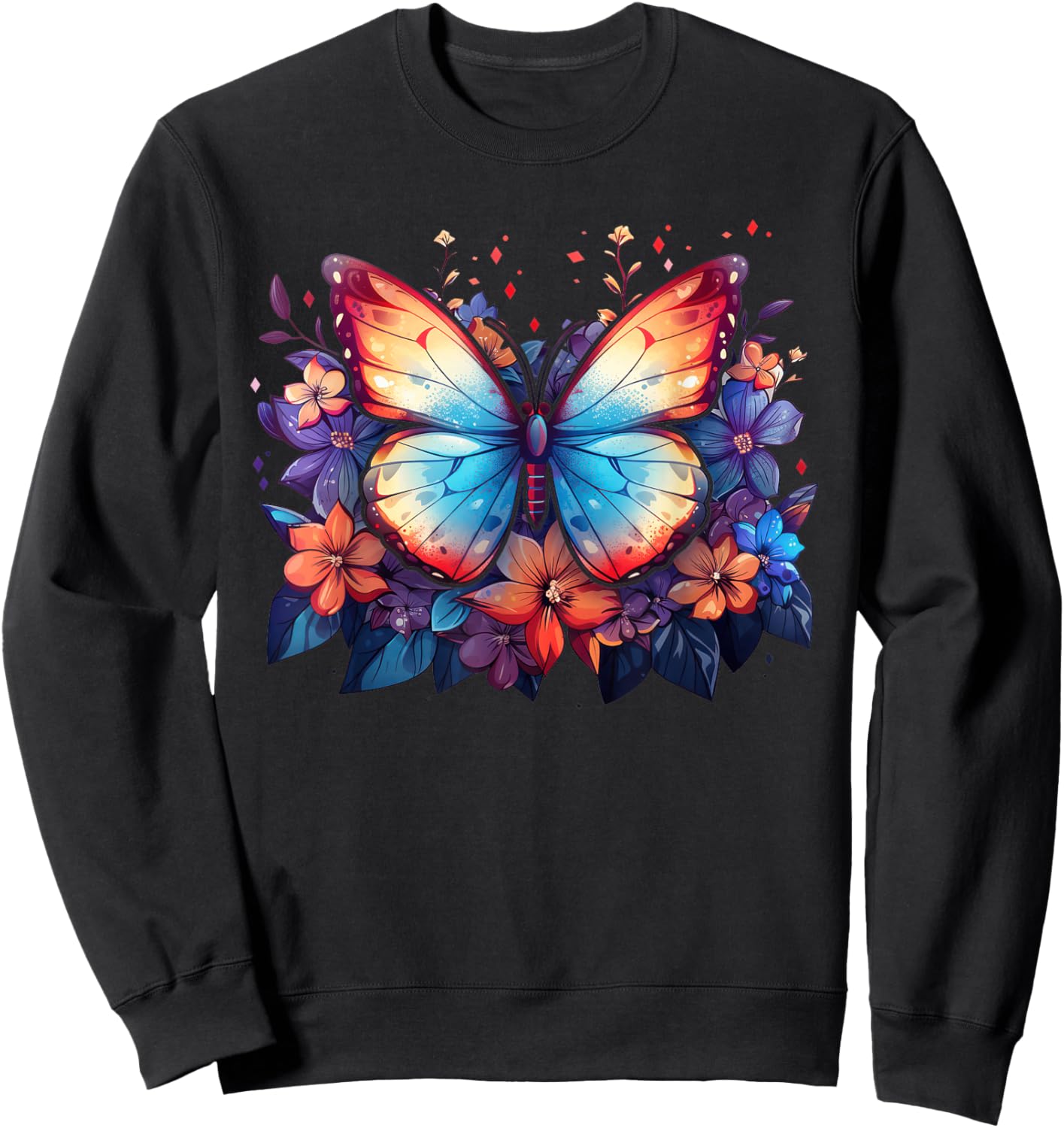Butterfly Flowers Sweatshirt - Sweatshirt | Black