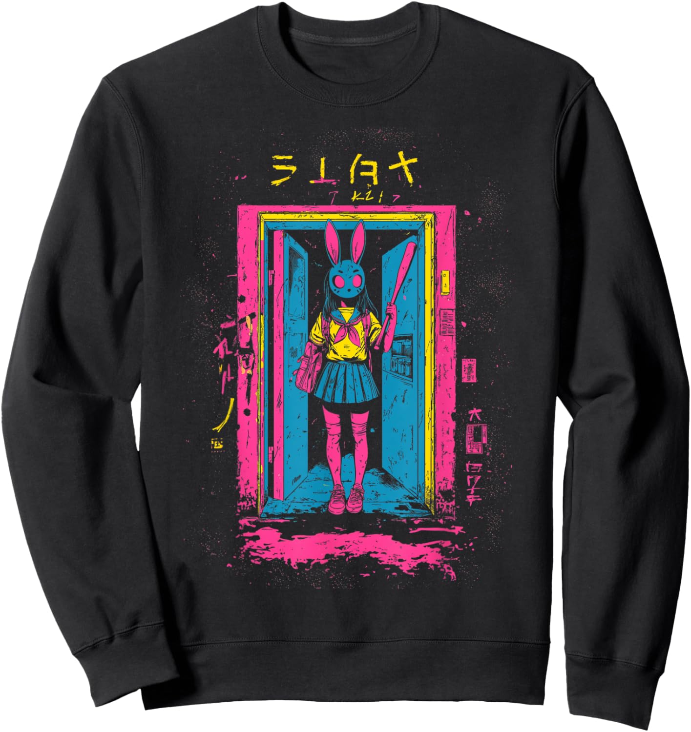 Creepy Girl Bunny Grunge Slasher Pastel Goth Anime Horror Sweatshirt - Sweatshirt | Black