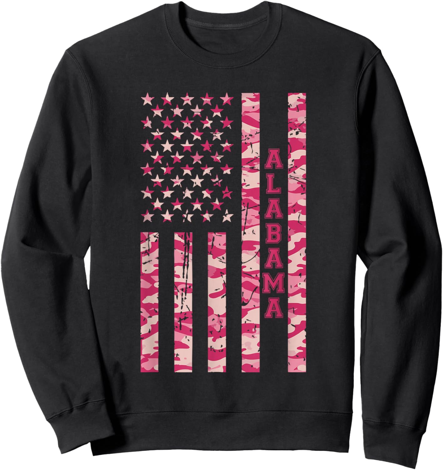 Alabama Southeastern State Roll Tide Pink Camo USA Flag Sweatshirt - Sweatshirt | Black