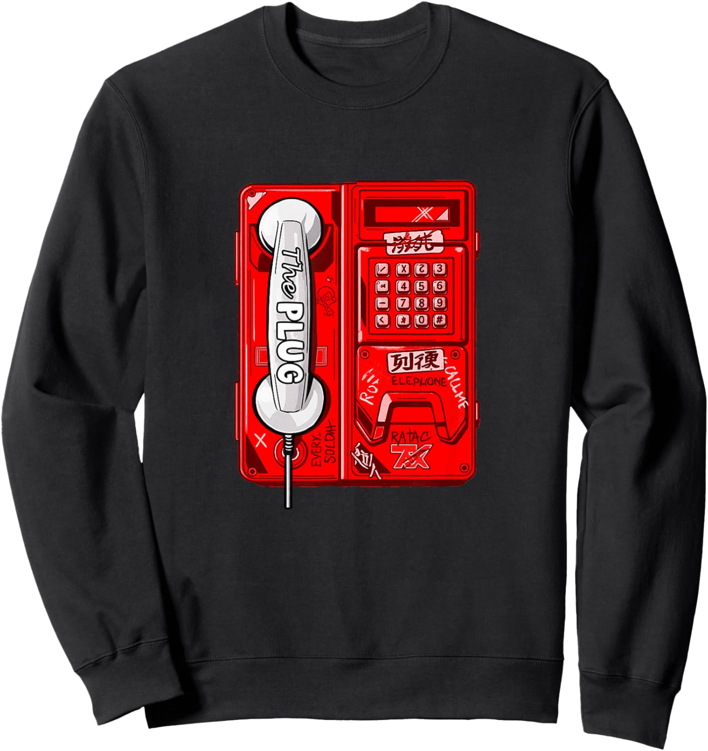 Red Color Plugged Red Graphic Sweatshirt - Sweatshirt | Black
