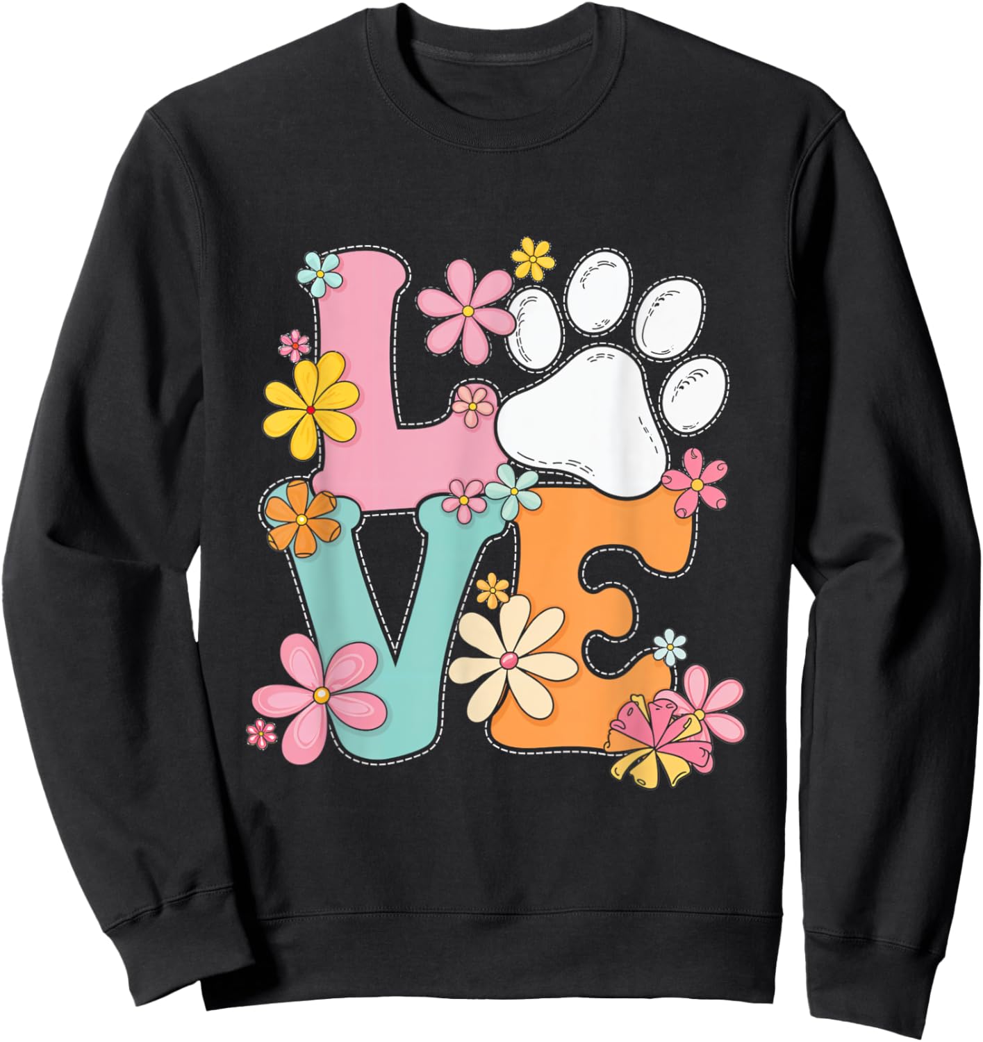 Love Paw Print Flowers Pet Owner Animal Lover Sweatshirt - Sweatshirt | Black