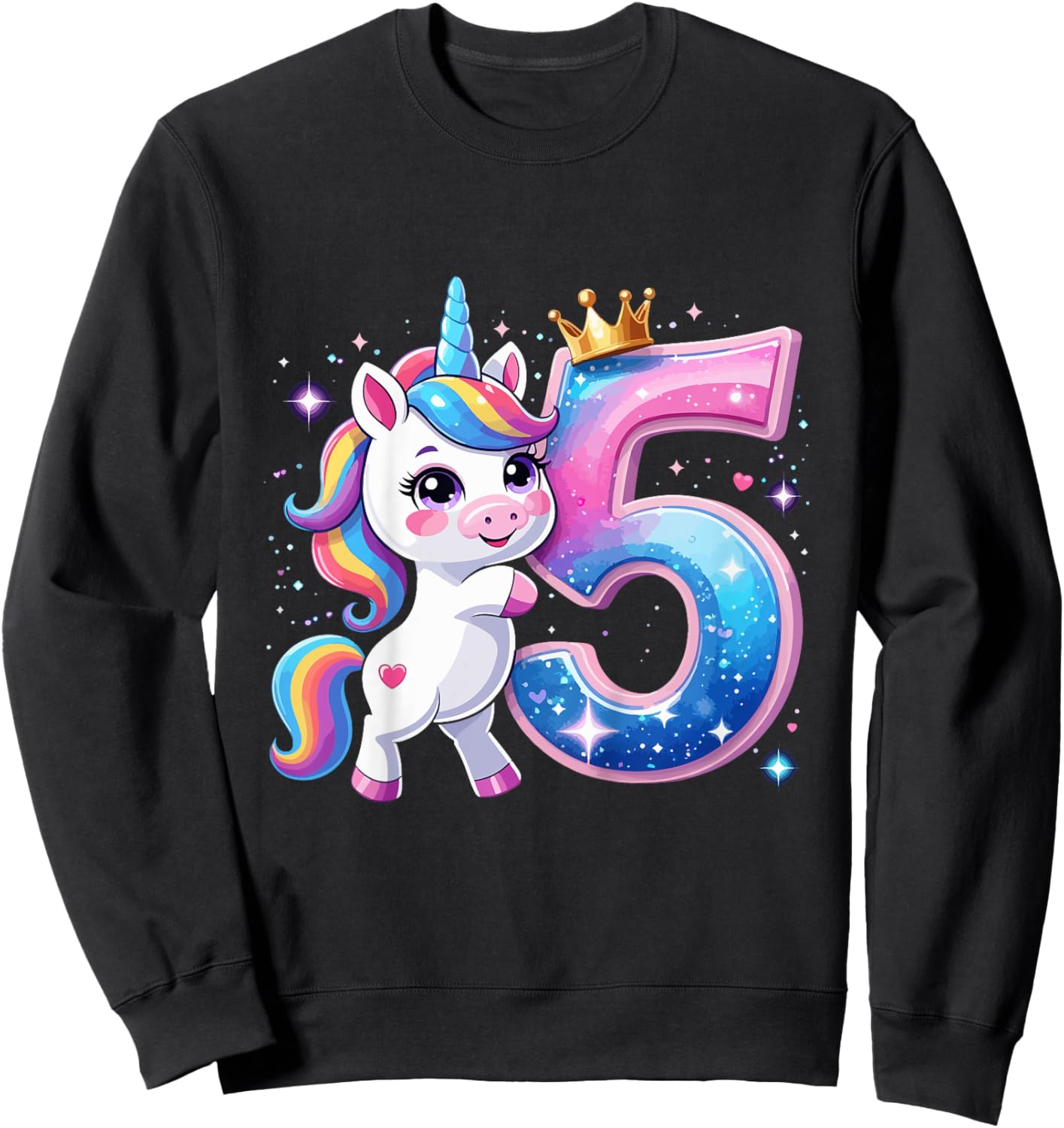 Birthday 5 Years Old 5th Birthday Girls Unicorn Sweatshirt - Sweatshirt | Black