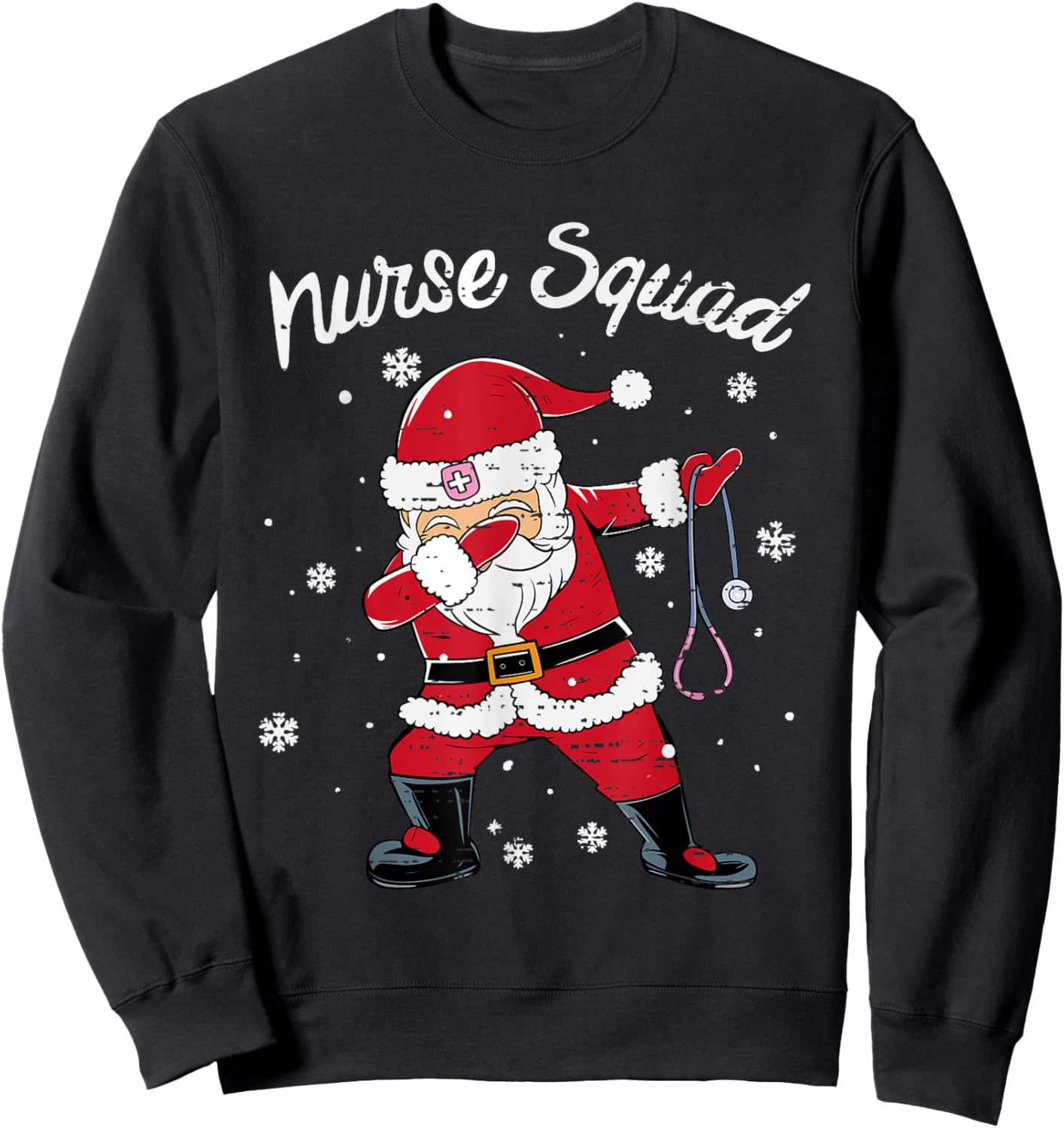 Nurse Squad Scrub Tops Dabbing Santa Christmas Stethoscope Sweatshirt - Sweatshirt | Black