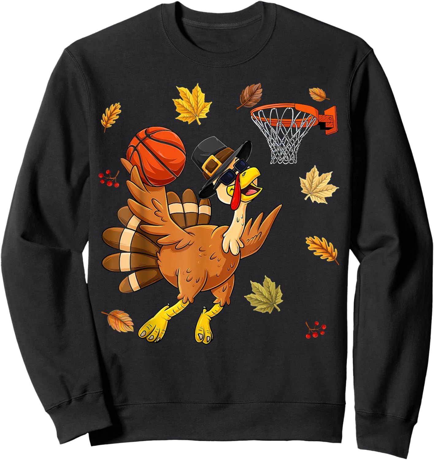Funny Turkey Playing Basketball Happy Thanksgiving Boys Kids Sweatshirt - Sweatshirt | Black