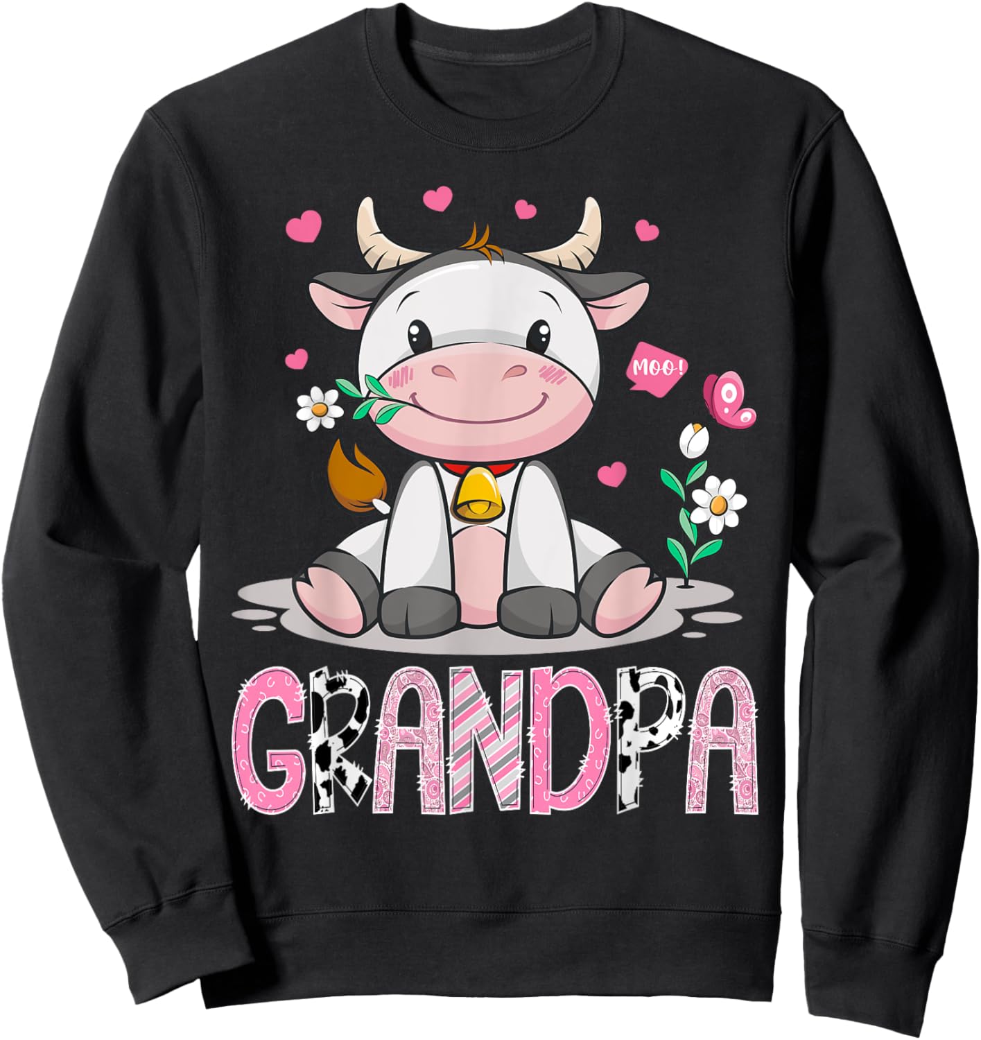 Grandpa Cute Cow Moo Farmer Birthday Family Matching Sweatshirt - Sweatshirt | Black