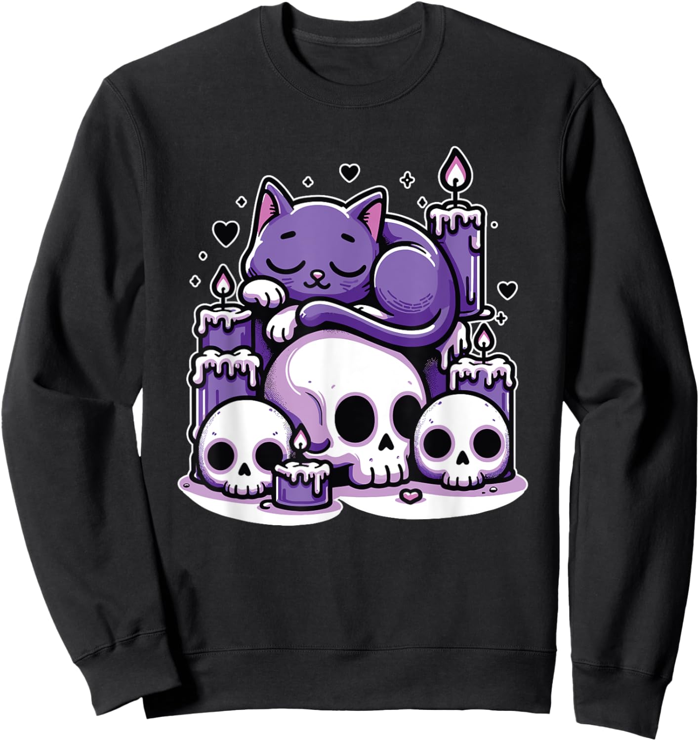 Kawaii Pastel Goth Cute Creepy Cat Candles Skeleton Men Women Girls Kids Sweatshirt - Sweatshirt | Black