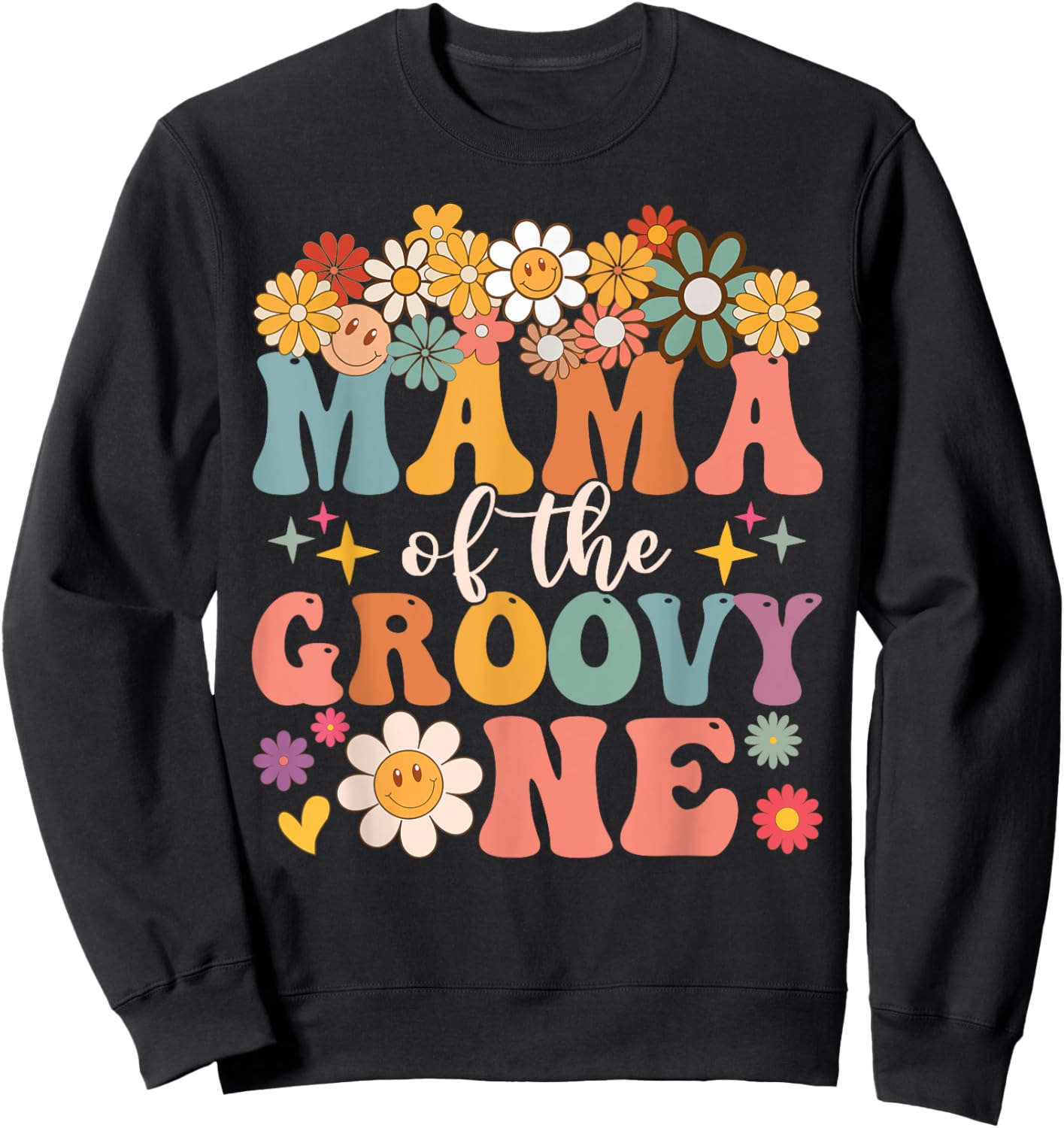 Retro Mama of Groovy One Matching Family 1st Birthday Party Sweatshirt - Sweatshirt | Black