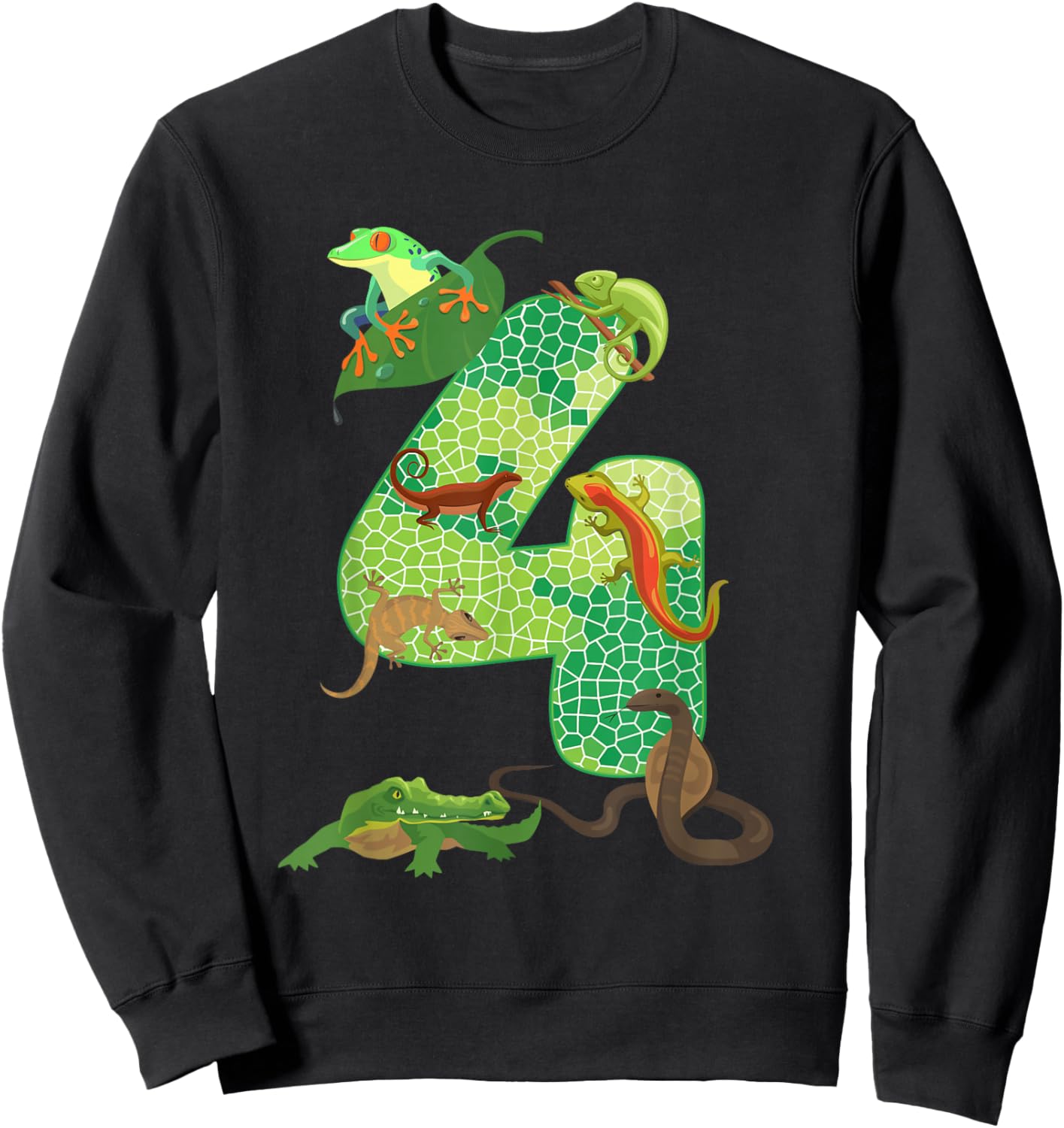 4th Birthday Reptile Themed 4 Year Old Birthday Party Sweatshirt - Sweatshirt | Black