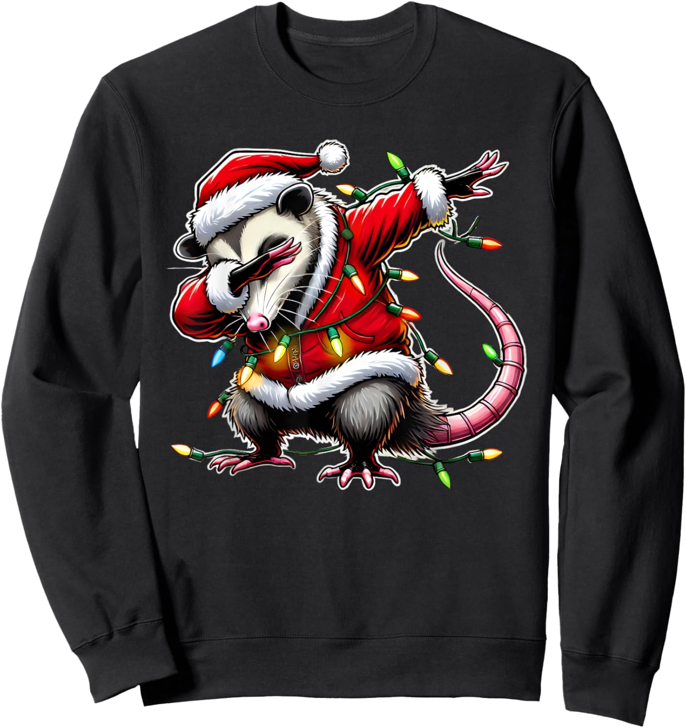 Christmas Santa Costume Dabbing Opossum Xmas Lights Kids Dab Sweatshirt - Sweatshirt | Black