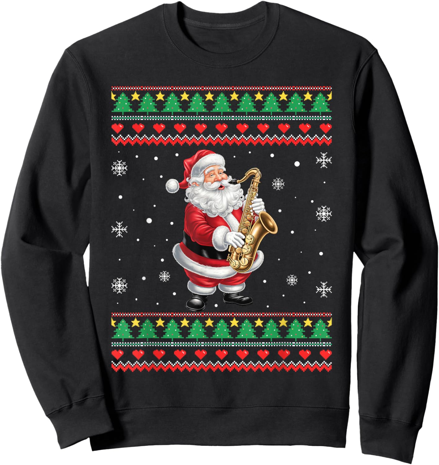 Funny Christmas Santa Saxophone Musician Ugly Xmas Men Women Sweatshirt - Sweatshirt | Black