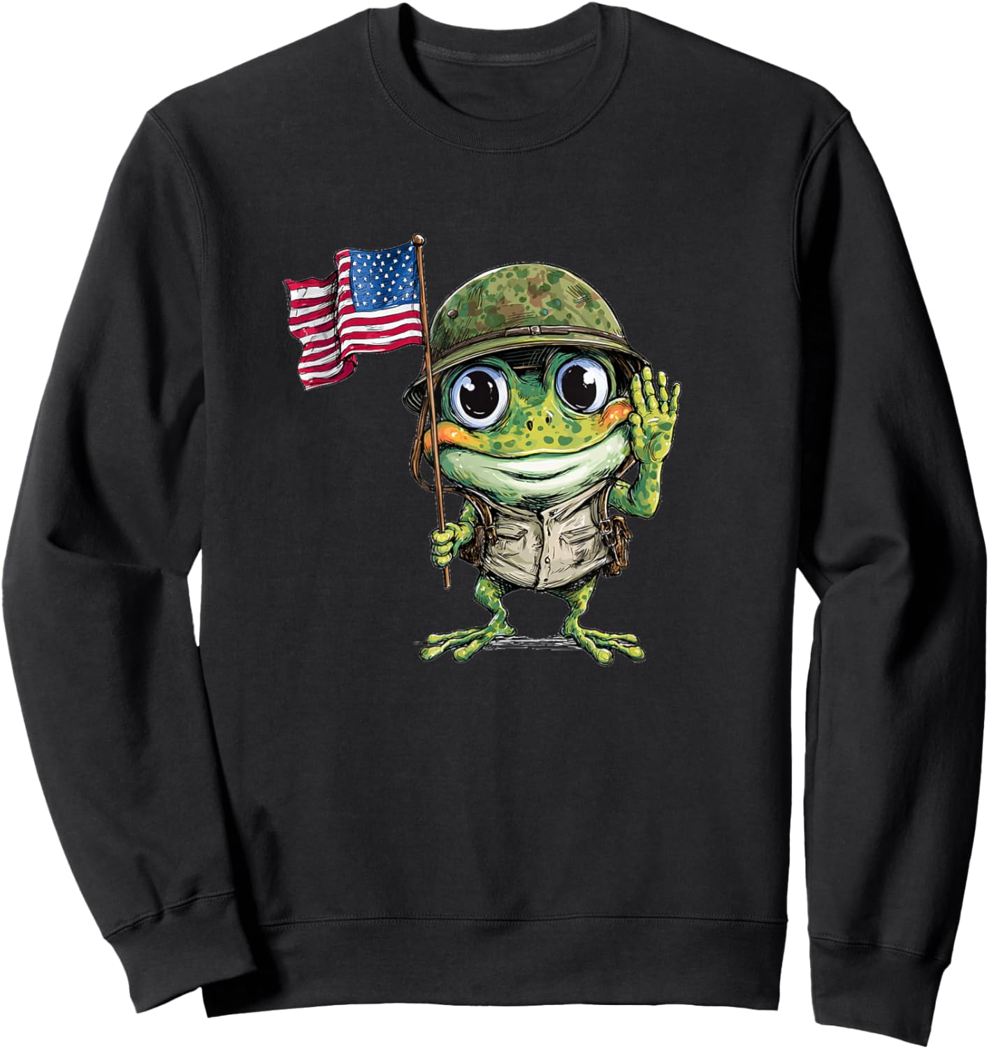 Funny Military Frog with Patriotic Flag Look Sweatshirt - Sweatshirt | Black
