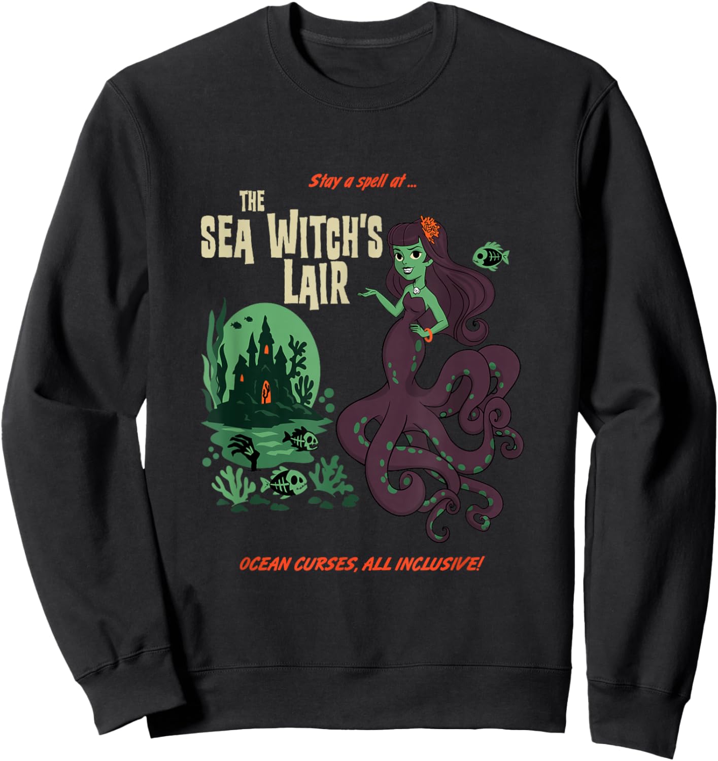 Sea Witch's Lair - Retro Kitsch, Mermaid & Witch core Sweatshirt - Sweatshirt | Black