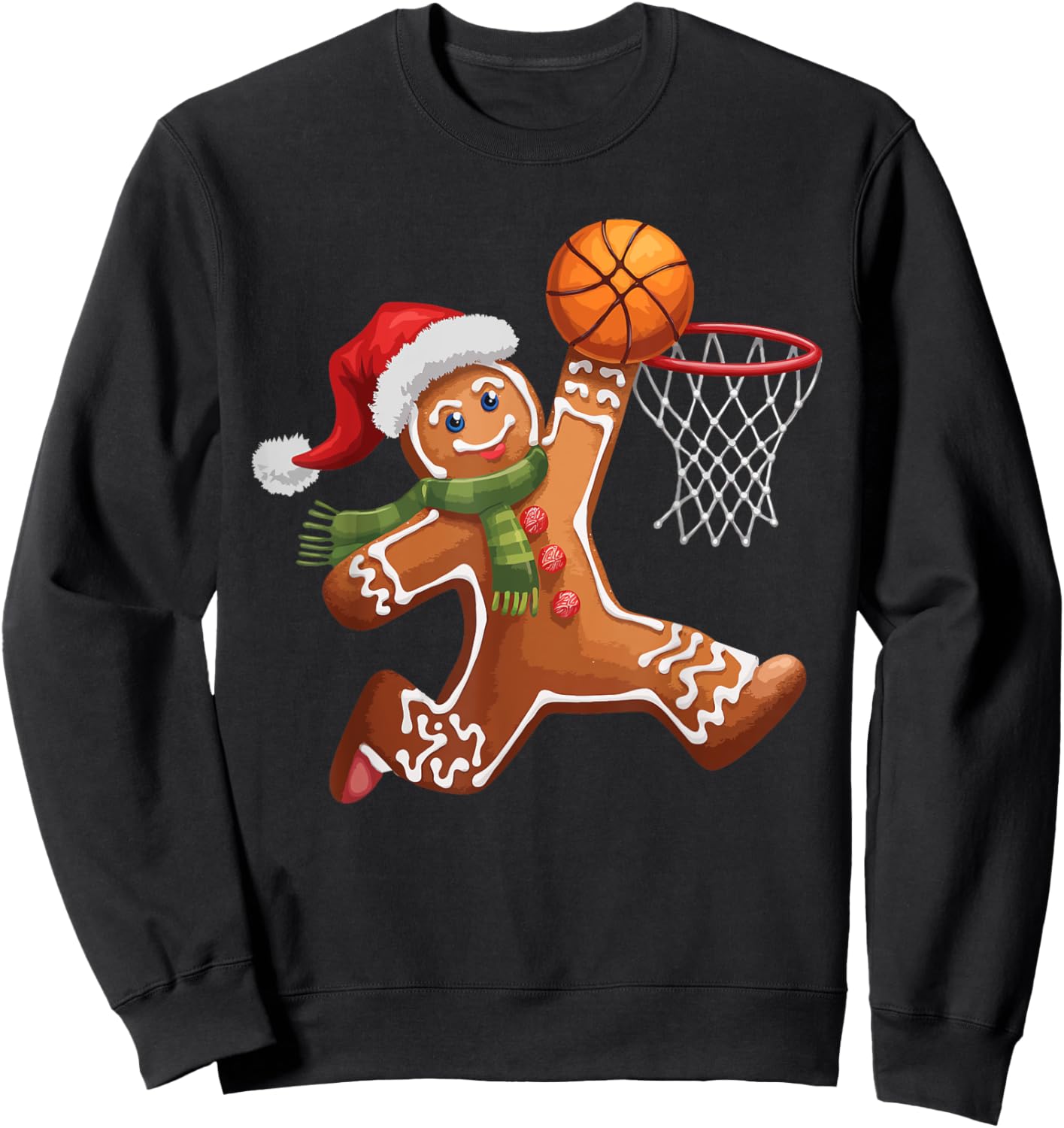 Gingerbread Playing Basketball Christmas Player Kids Family Sweatshirt - Sweatshirt | Black