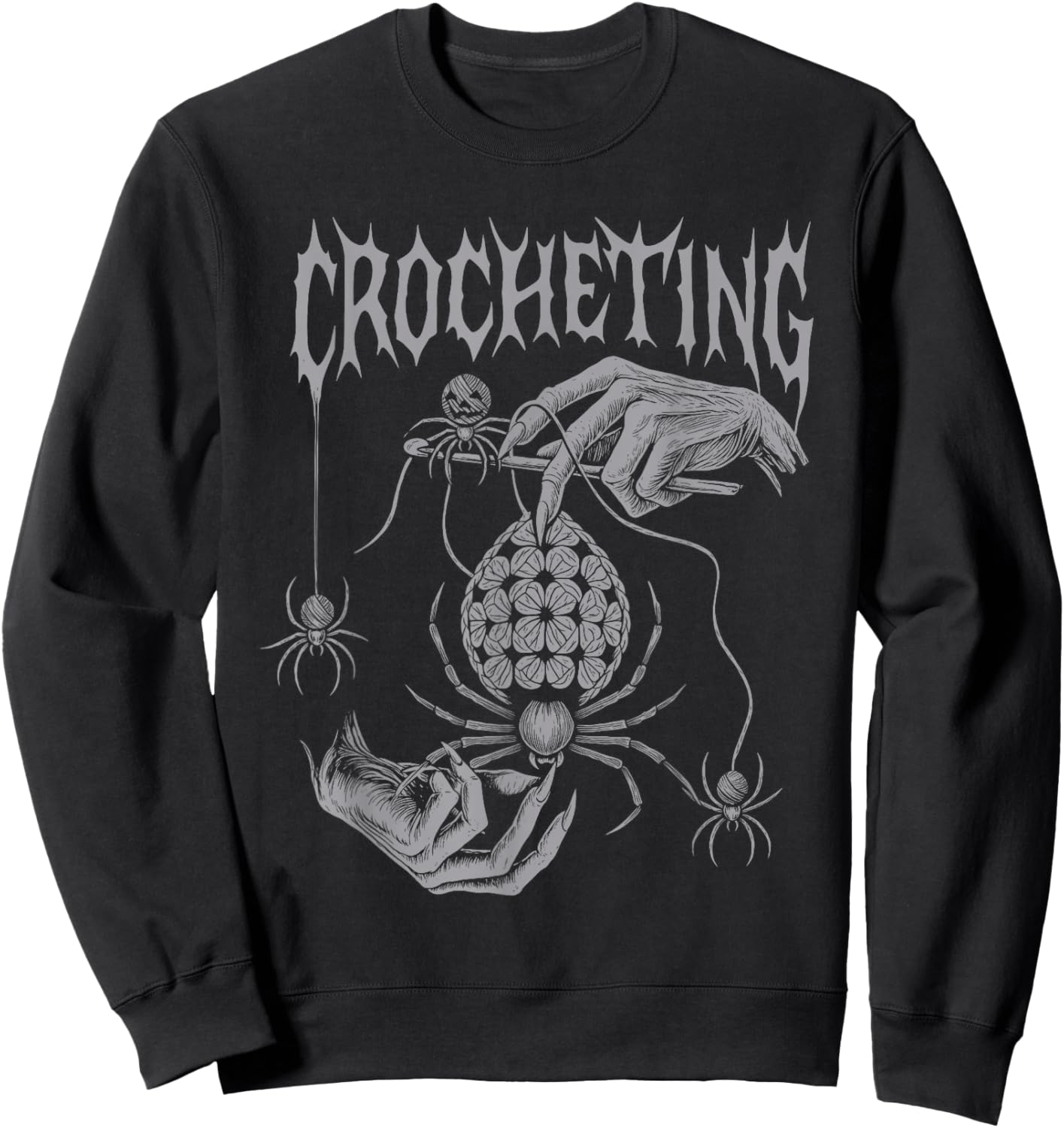 Crocheting Vintage Gothic Crocheter Spooky Crochet Spider Sweatshirt - Sweatshirt | Black