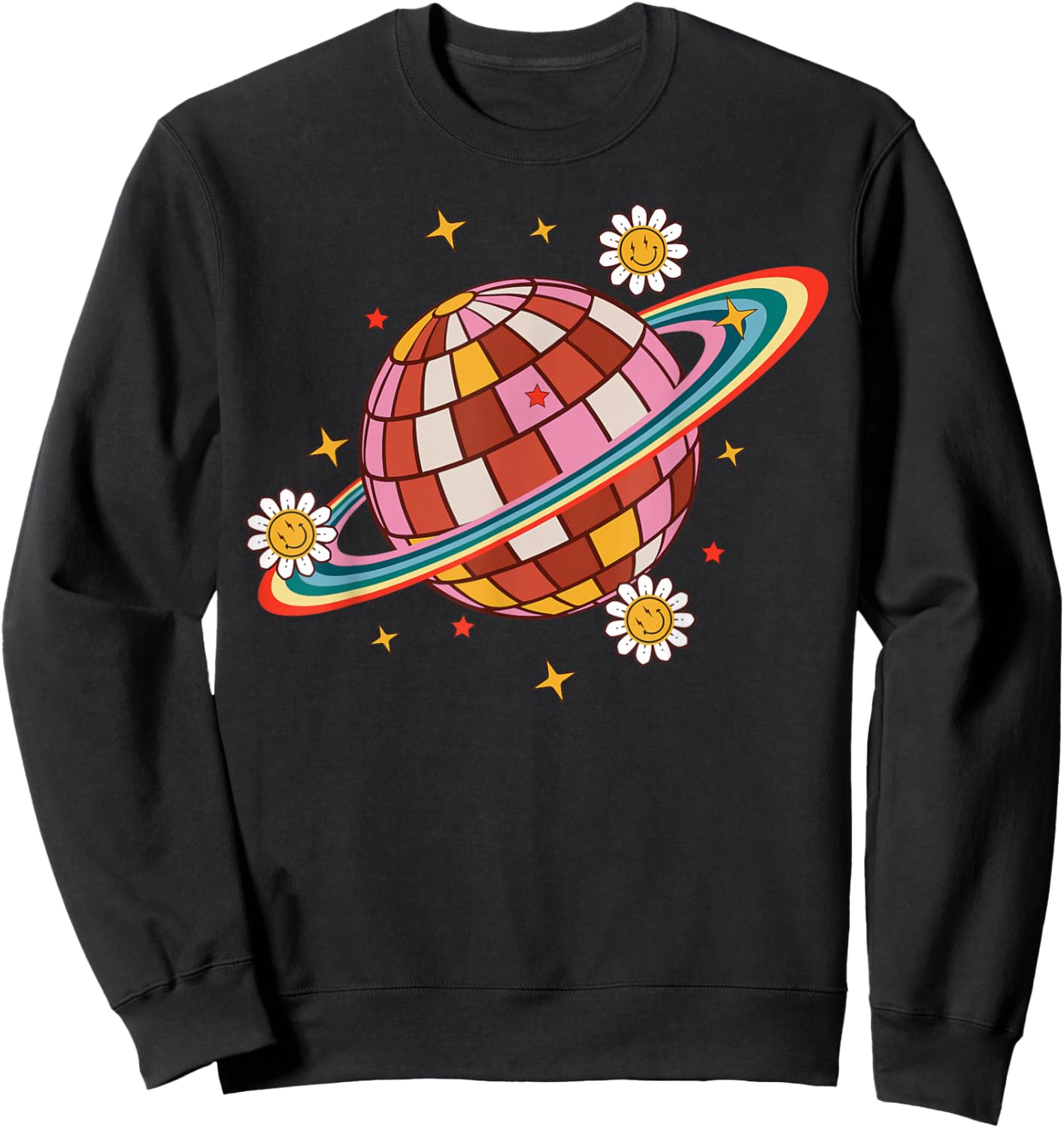 Cute Floral Disco Ball and 70s Party Sweatshirt - Sweatshirt | Black