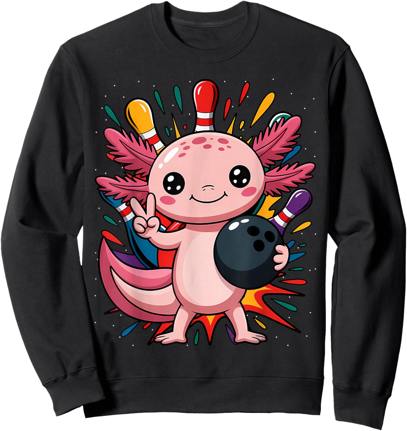 Funny Axolotl Bowling Player Bowler Bowl Sports Sweatshirt - Sweatshirt | Black