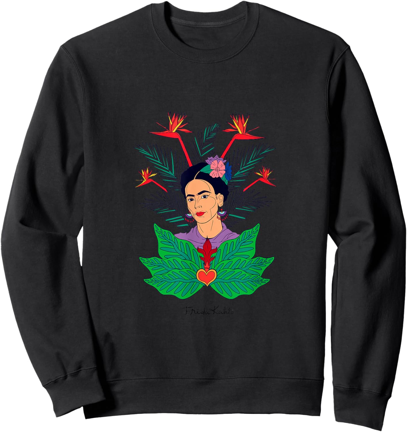 Frida Kahlo Flowers Portrait Graphic Art Feminism PAPL248 Sweatshirt - Sweatshirt | Black