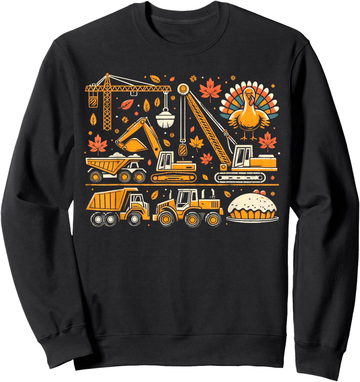 Thanksgiving Fall Construction Trucks Toddler Boys Youth Sweatshirt - Sweatshirt | Black