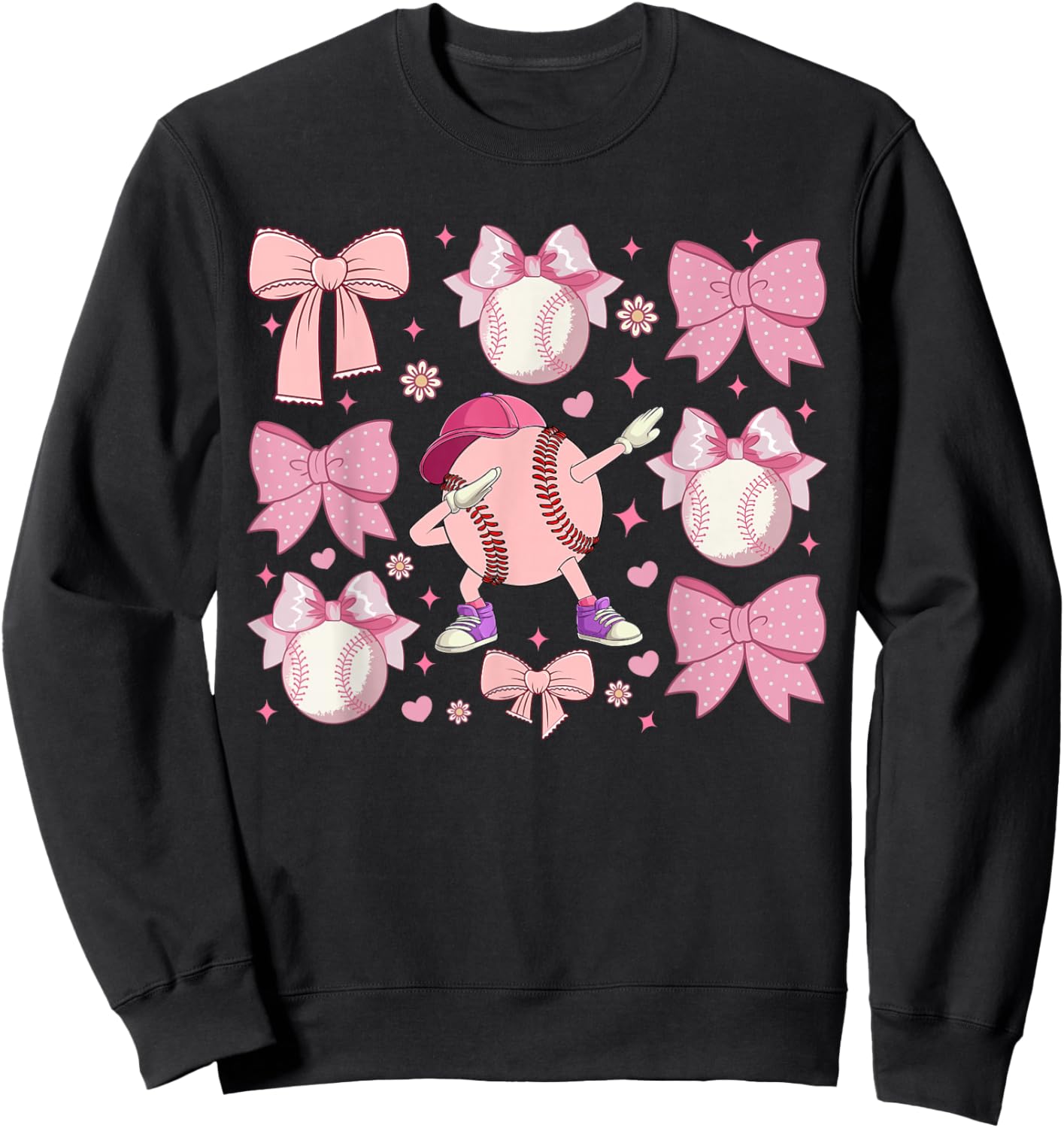 girls Softball Coquette Bow Softball Mom Mothers Day Sweatshirt - Sweatshirt | Black