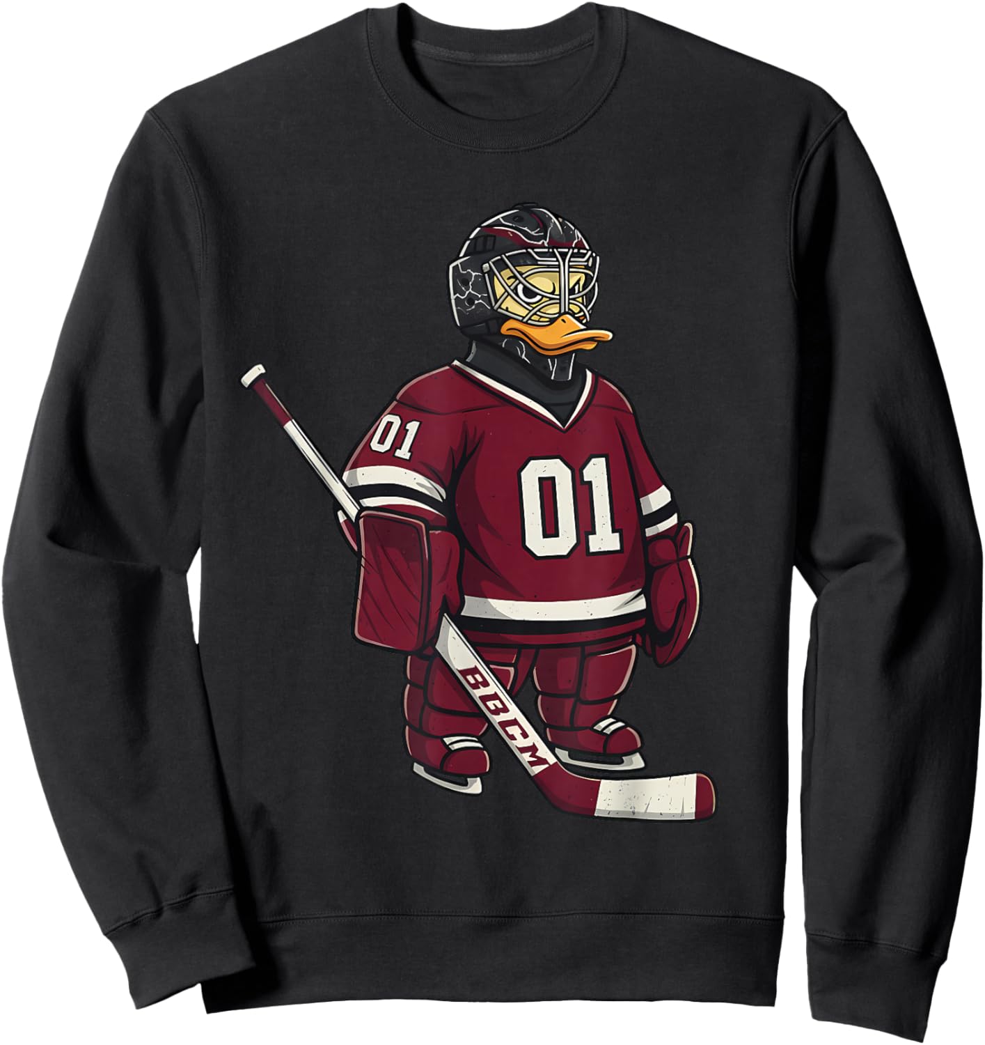 Duck Goalie Hockey Player Cartoon Animal Sports Sweatshirt - Sweatshirt | Black