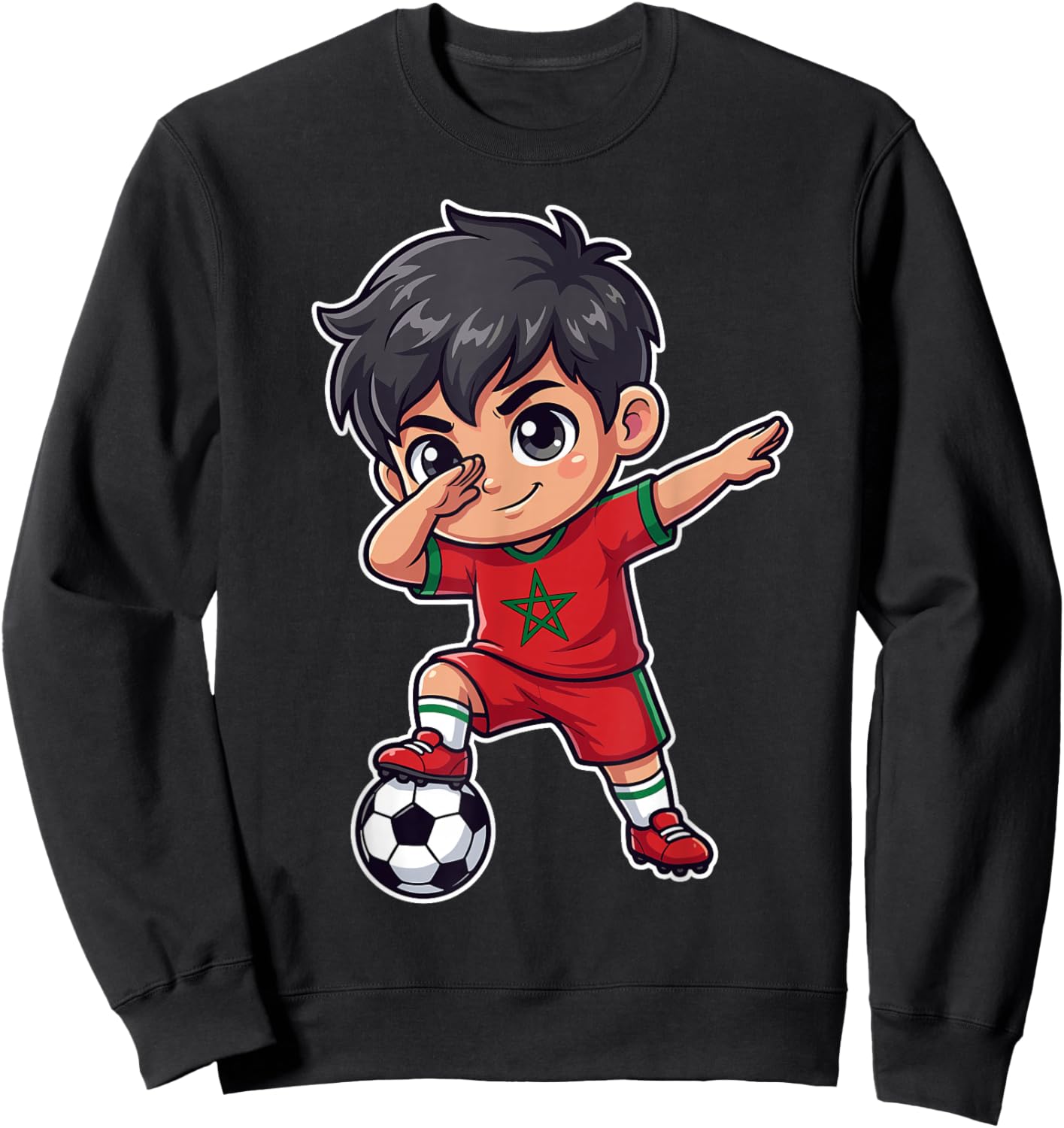 Flag of Morocco Kid Goal Cartoon Morocco for Kids Sweatshirt - Sweatshirt | Black