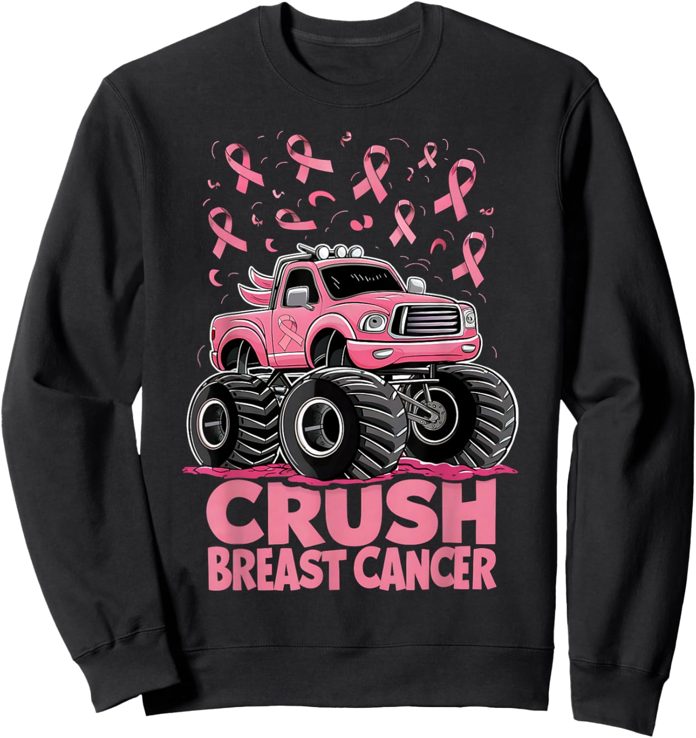 Kids Boys Pink Ribbon Breast Cancer Awareness Crush Cancer Sweatshirt - Sweatshirt | Black