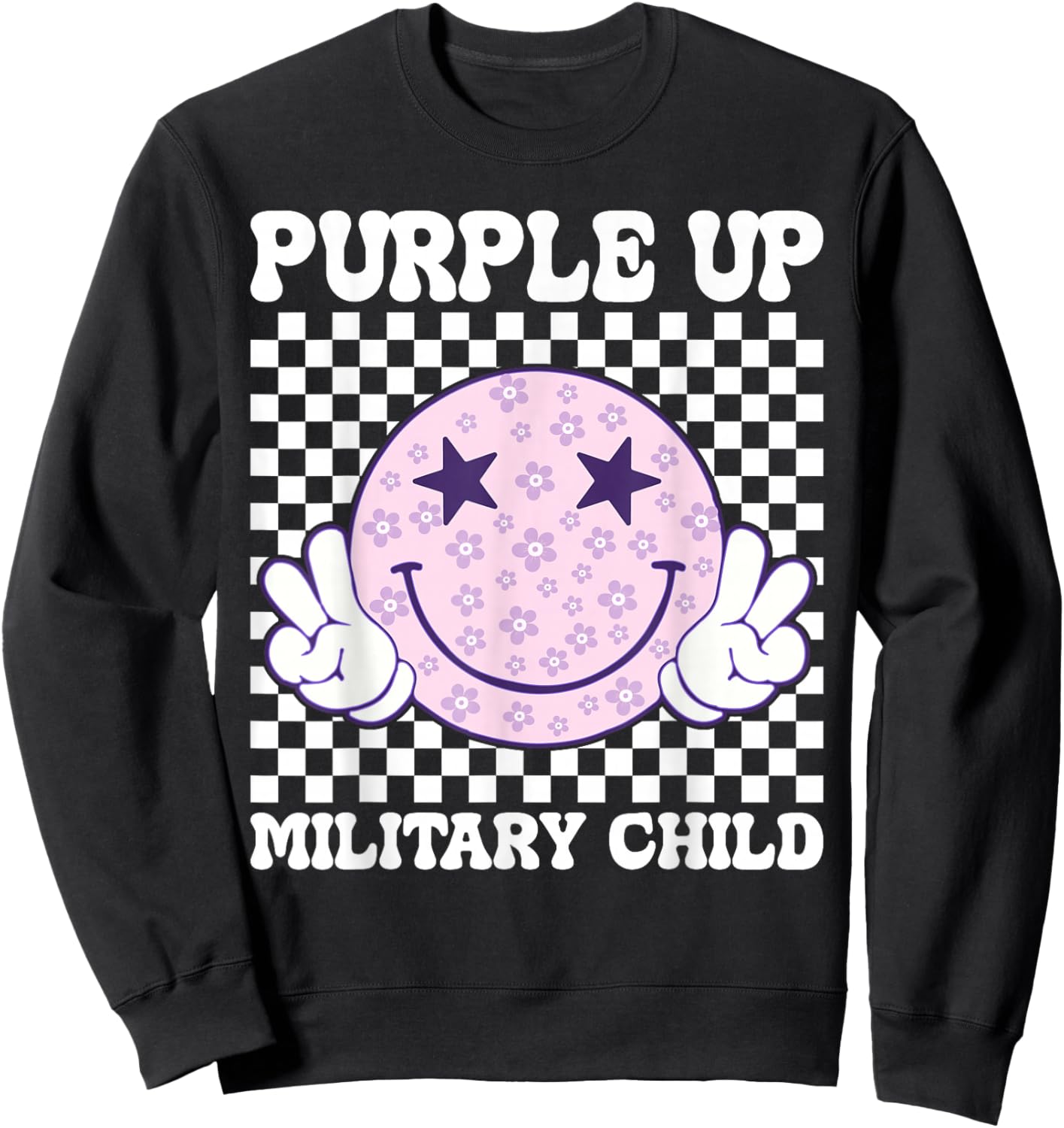 Purple Up For Military Kids Groovy Military Child Month Sweatshirt - Sweatshirt | Black